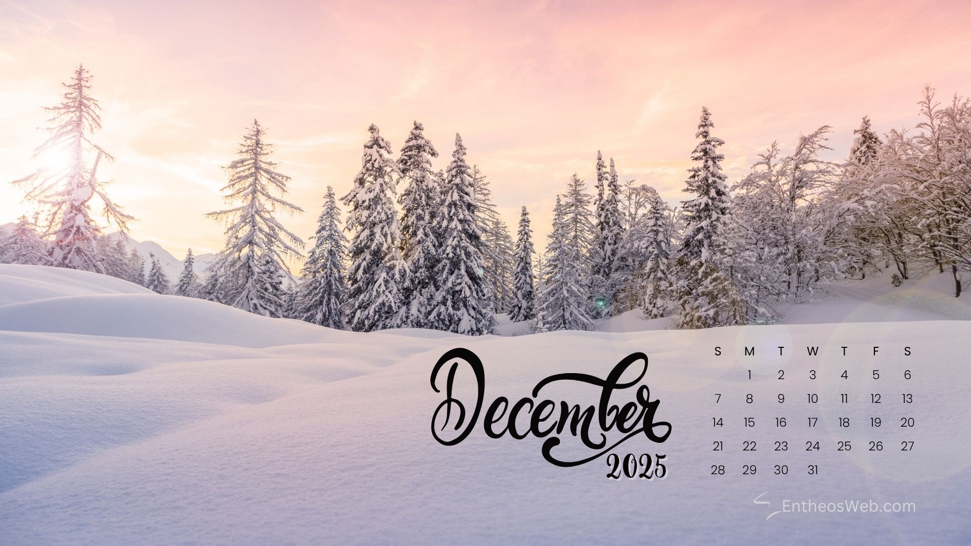 December 2025 Calendar Desktop Wallpaper & Screensaver