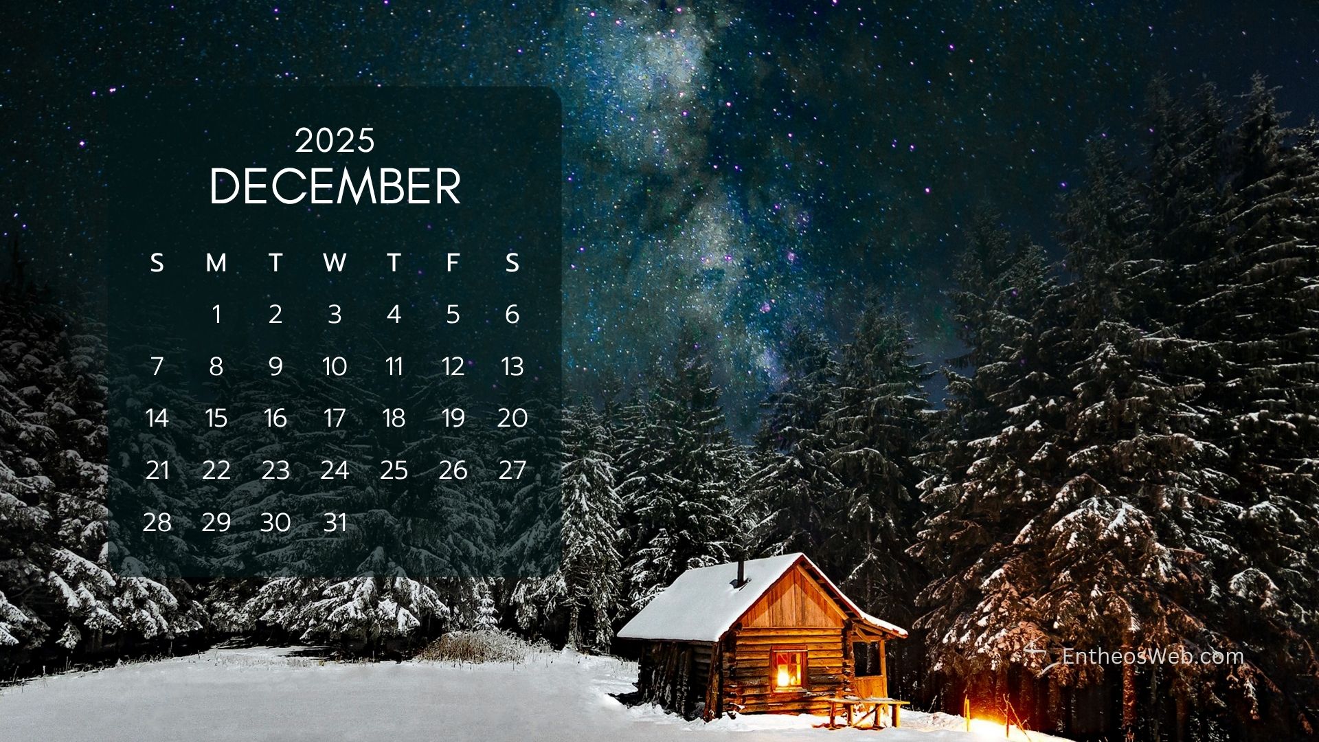 December 2025 Calendar Desktop Wallpaper & Screensaver
