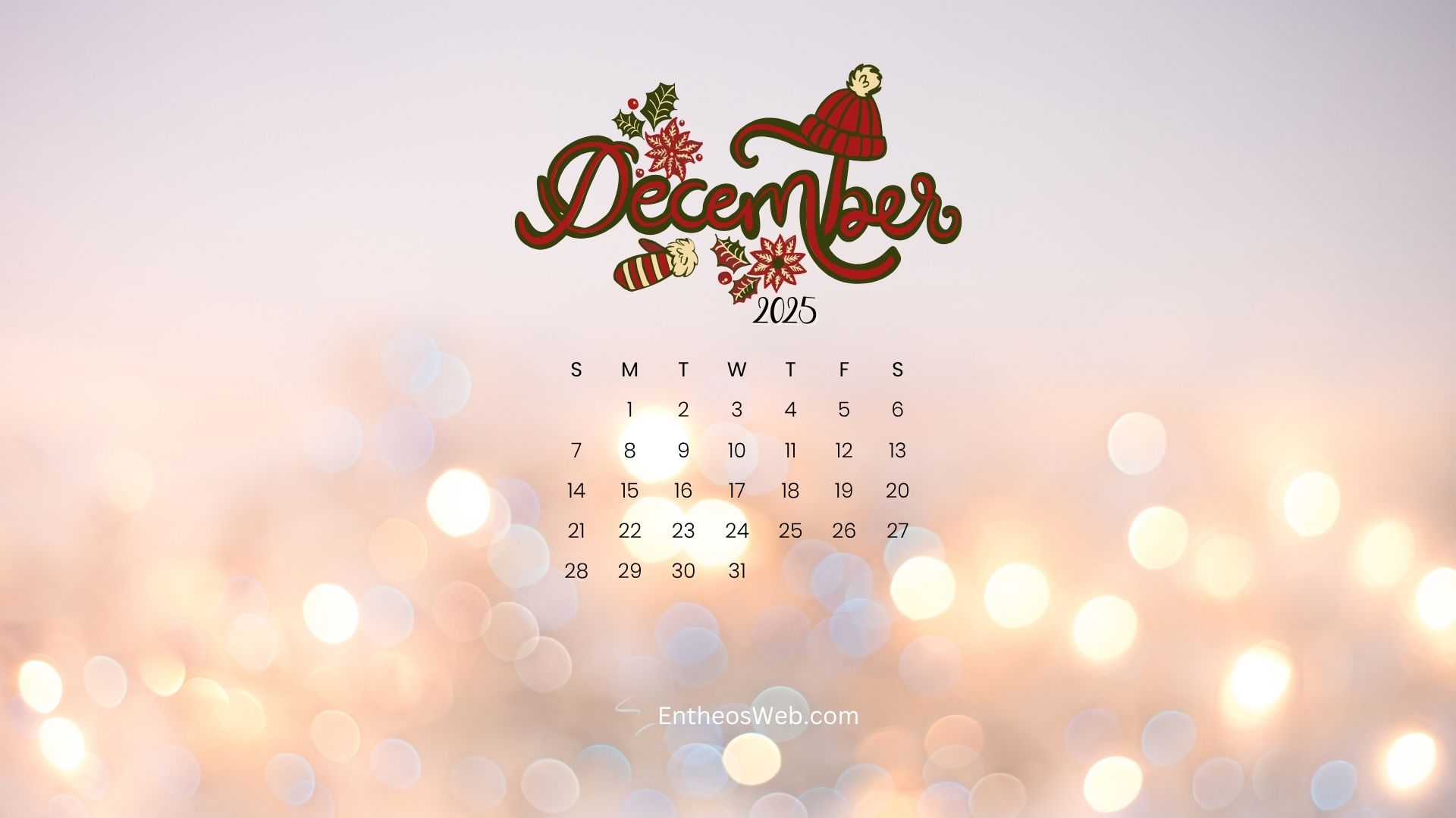 December 2025 Calendar Desktop Wallpaper & Screensaver