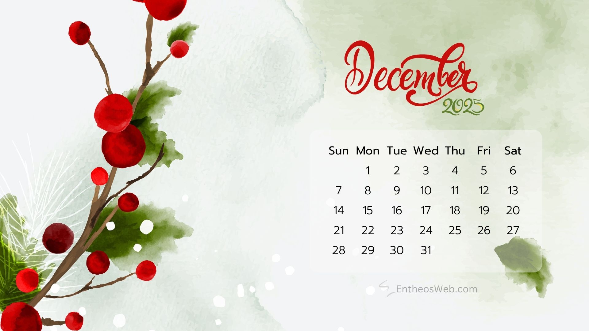 December Calendar Desktop Wallpaper