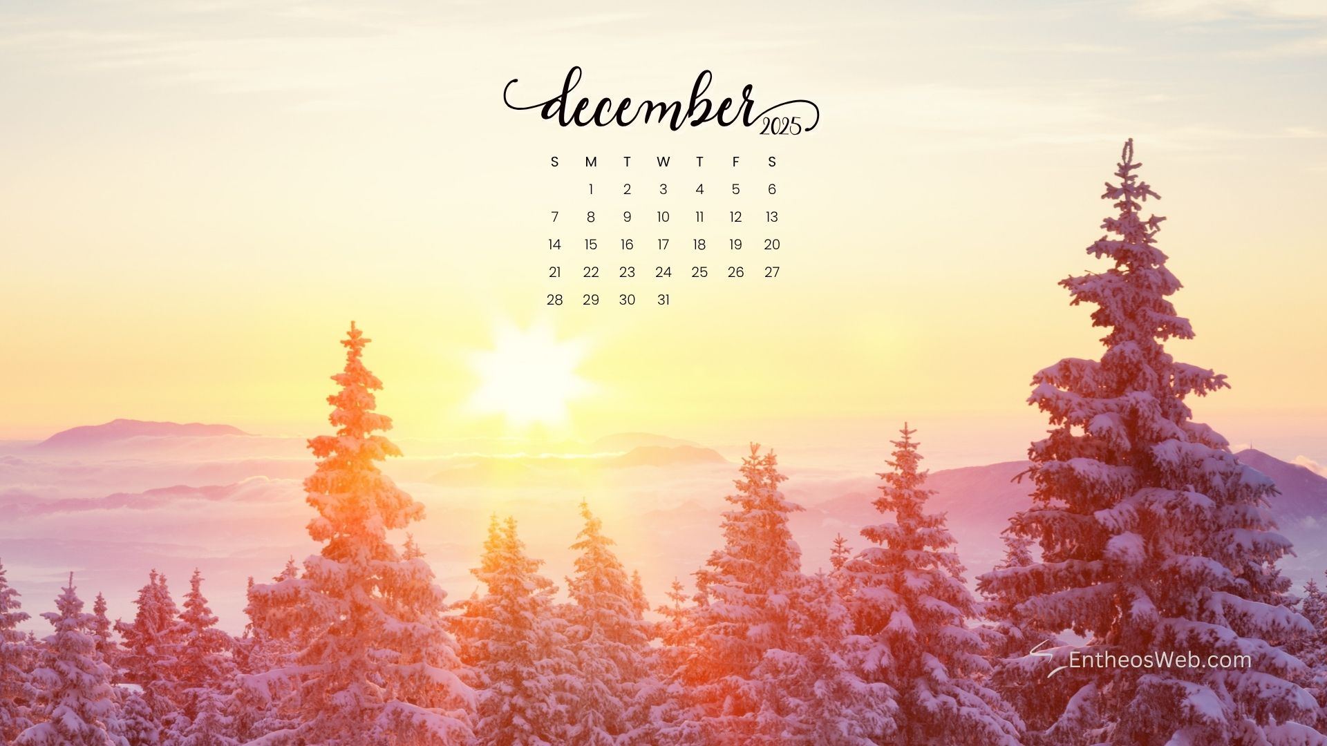 December 2025 Calendar Desktop Wallpaper & Screensaver