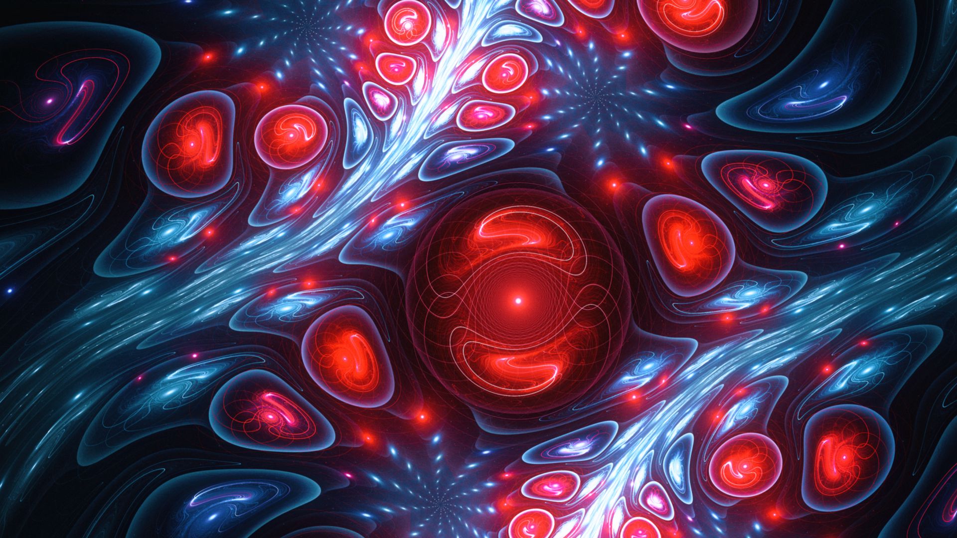 Download wallpaper 1920x1080 fractal, patterns, circles, dark, blue, red full hd, hdtv, fhd, 1080p HD background