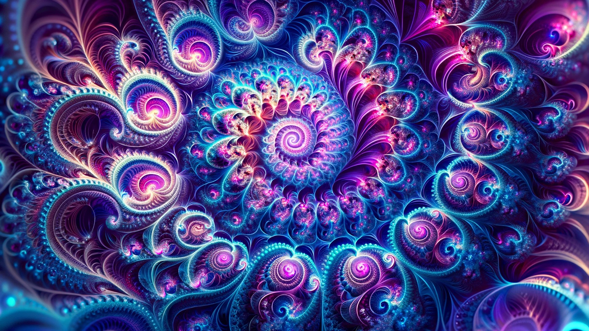 Intricate Fractal Design Art Patterns Vary In Scale Mesmerizing Blend Of Electric Blues Purples And Pinks HD Abstract Wallpaper
