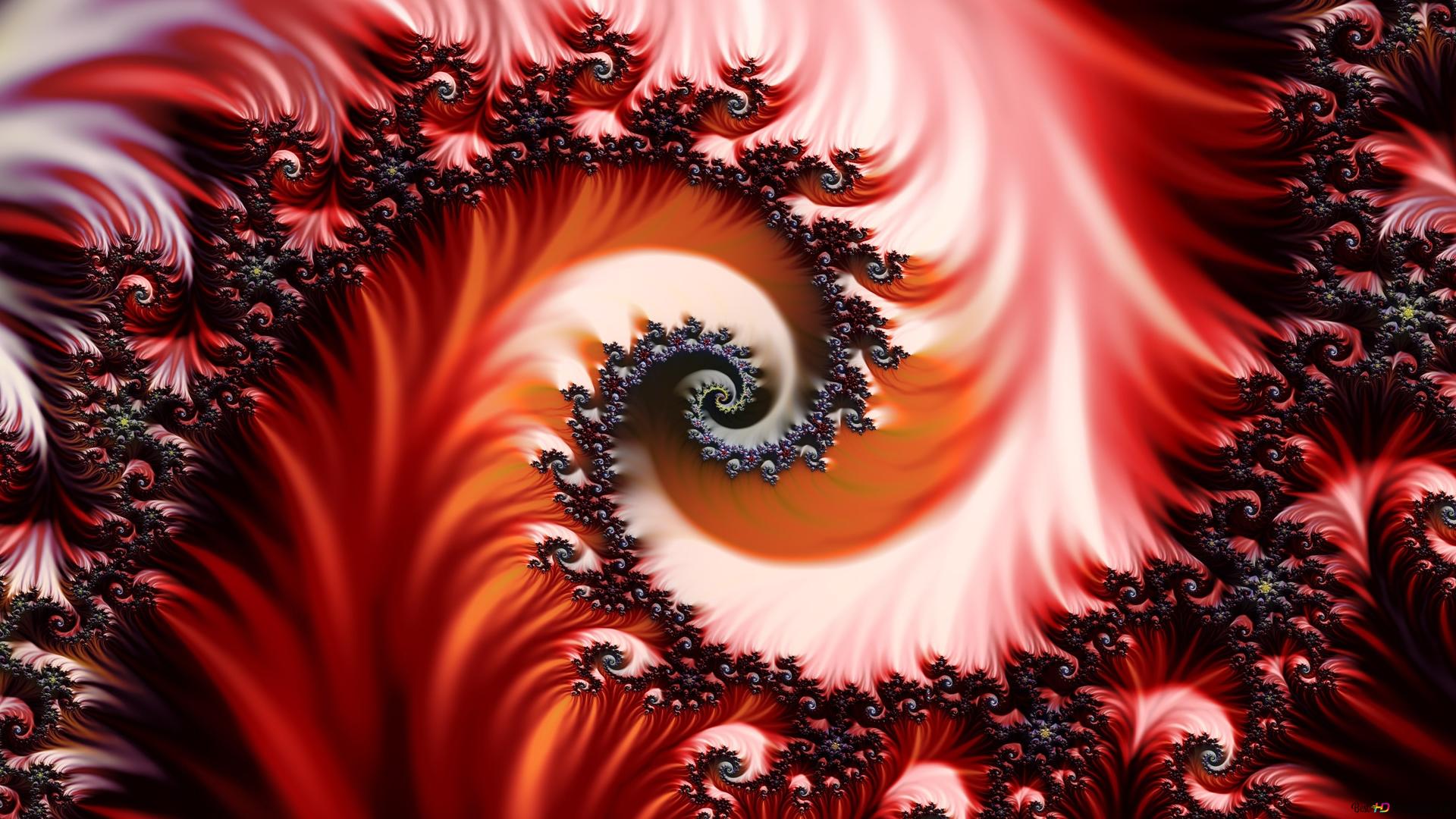 Red fractals spiral 2K wallpaper download