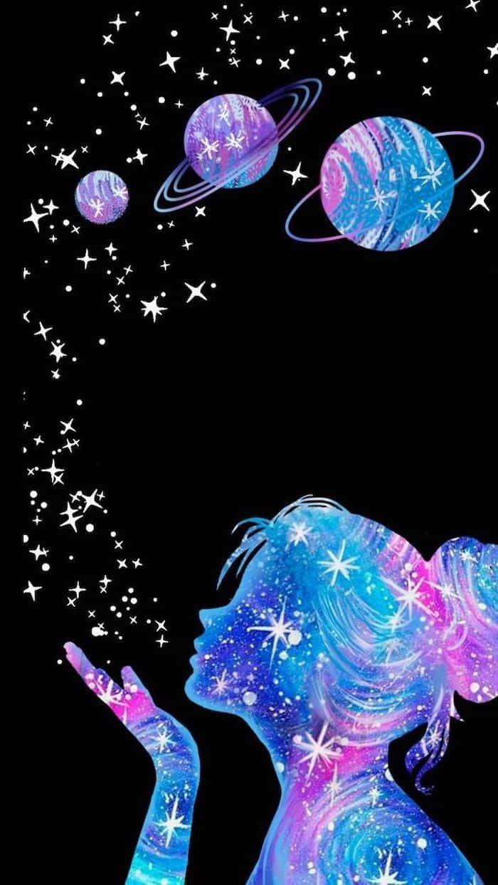 Download Black Cool Sparkling Girl On Space Wallpaper
