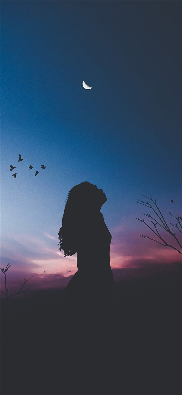 The girl was silhouetted at night iPhone X Wallpaper Free Download