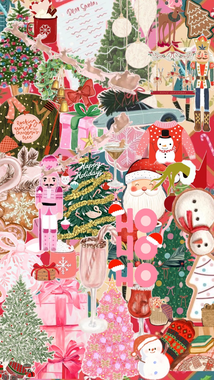 Maximalist Lively Christmas Festive Holiday Collage Wallpaper. Colour + Mood + Style Inspiration