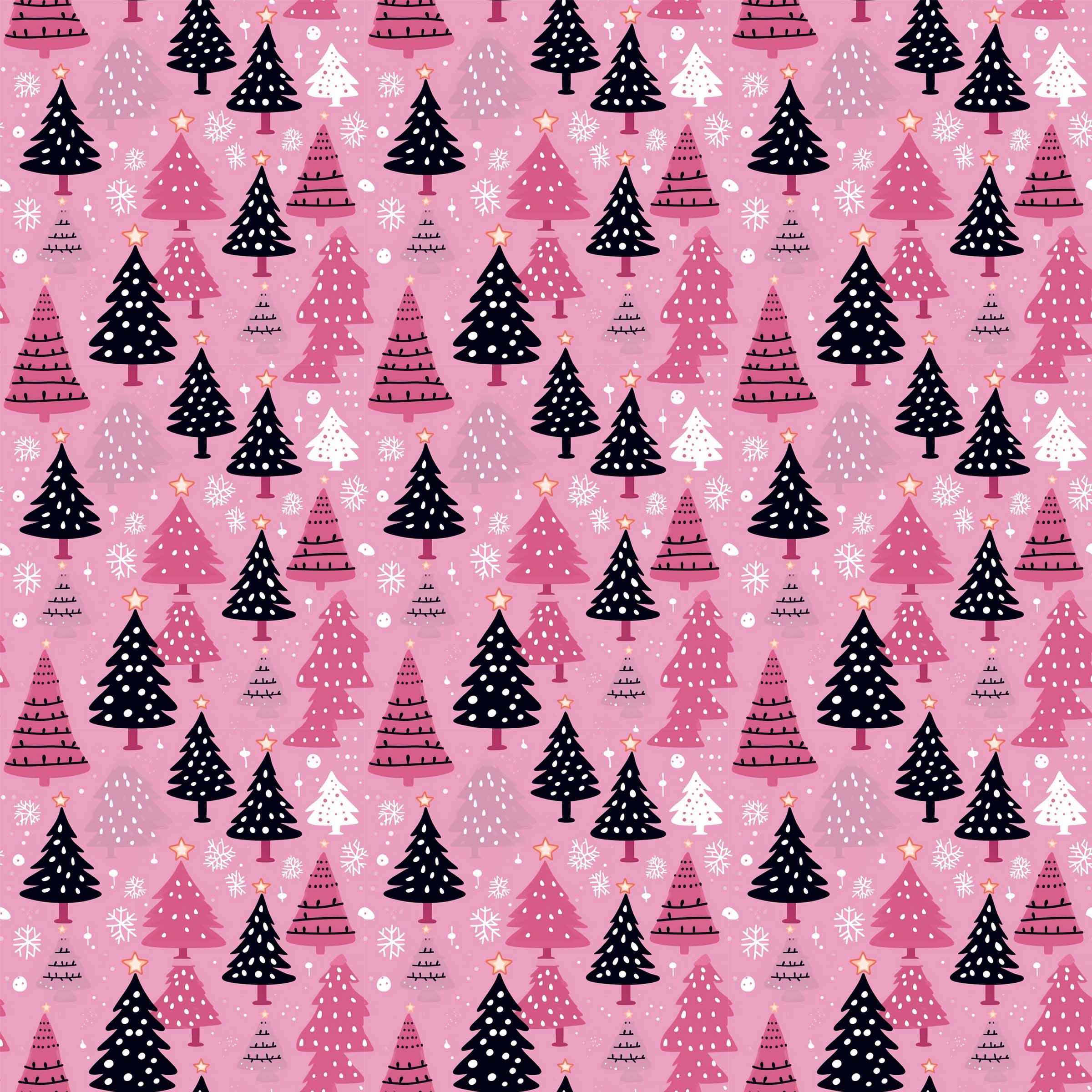 Preppy Pink and Black Christmas Tree Thick Wrapping Paper, Xmas Holiday, Winter Theme Decor (12 foot x 30 inch roll), Health & Household