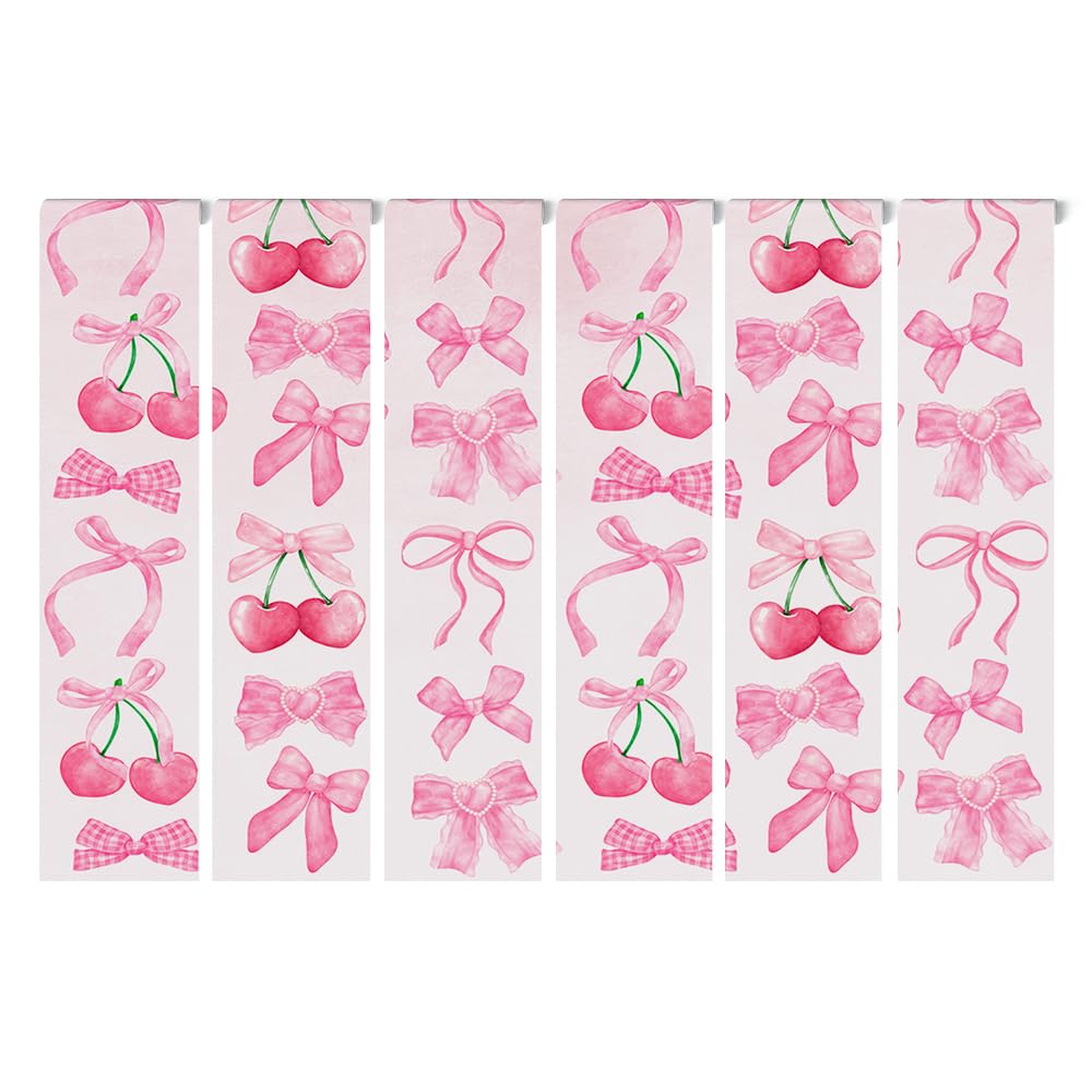 Reateforin Pink Bows Wallpaper Light Pink Bow Knot Wall Decals Coquette Pink Nursery Room Mural Stickers for Girls Bedroom Party Nursery Decor Bow Wall Decor Baby Girl Nursery Wallpaper 78.7x119