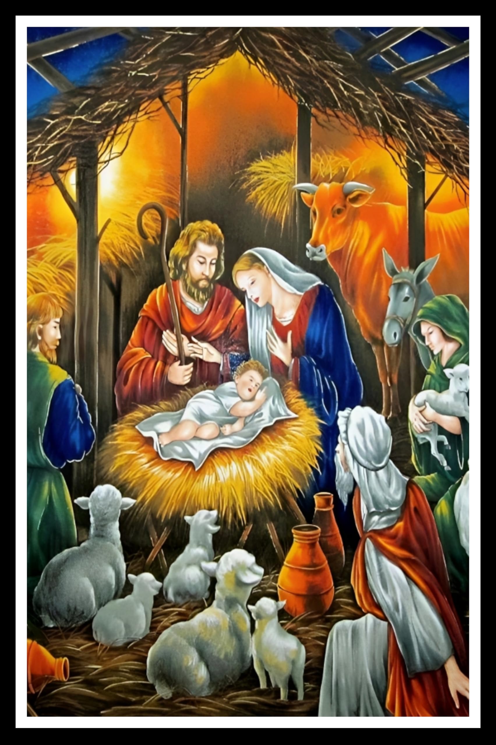 Lord God Jesus birth nativity scene photo frame, Christmas Photo Matt lamination, Black Frame, 8x12 inch, Amazon.in: Home & Kitchen