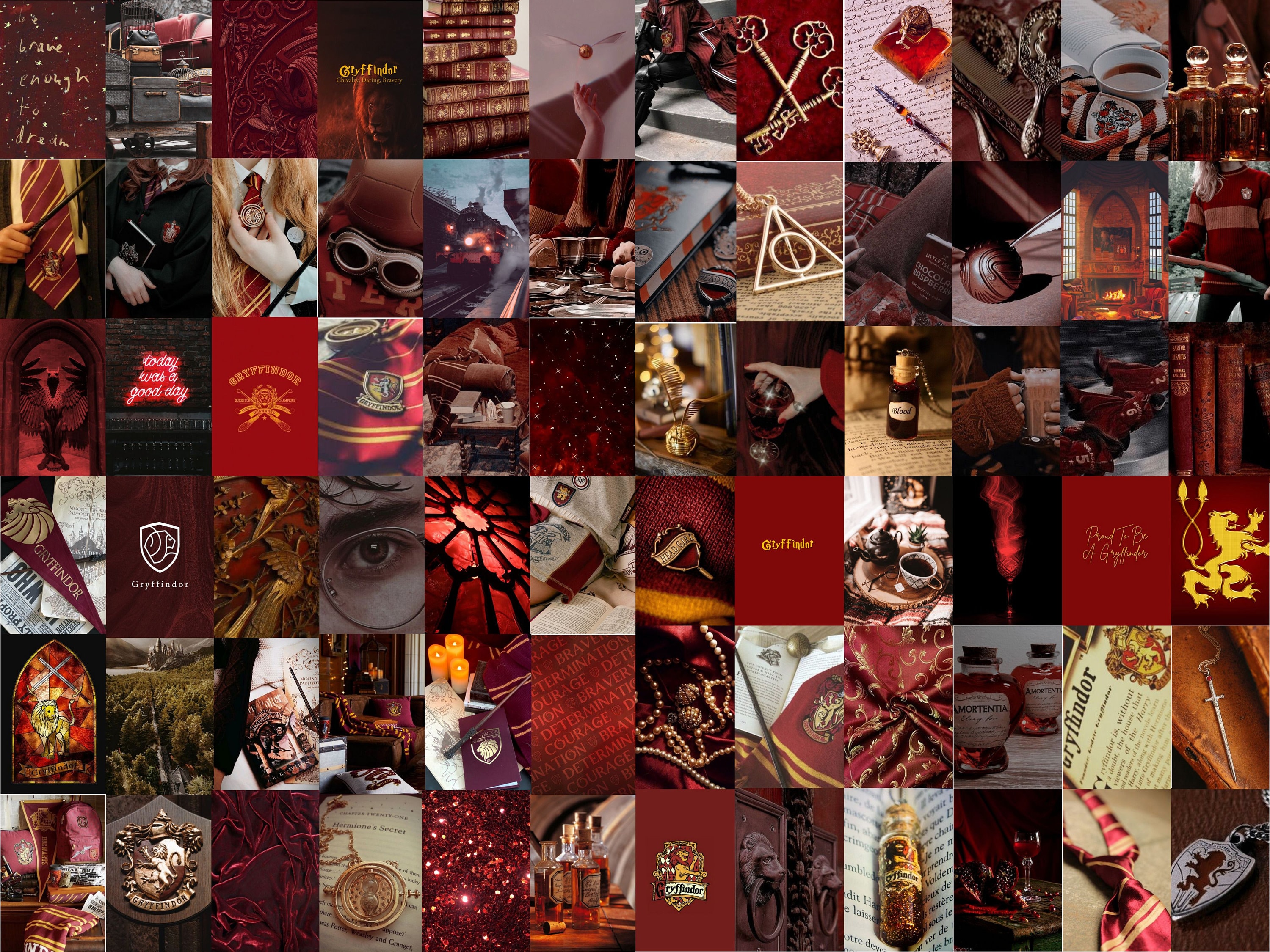 Gryffindor Wall Collage Kit, Red Aesthetic Photo Prints, Wizard Magic Printable Picture for Room Decor, Red Gold (digital Download)