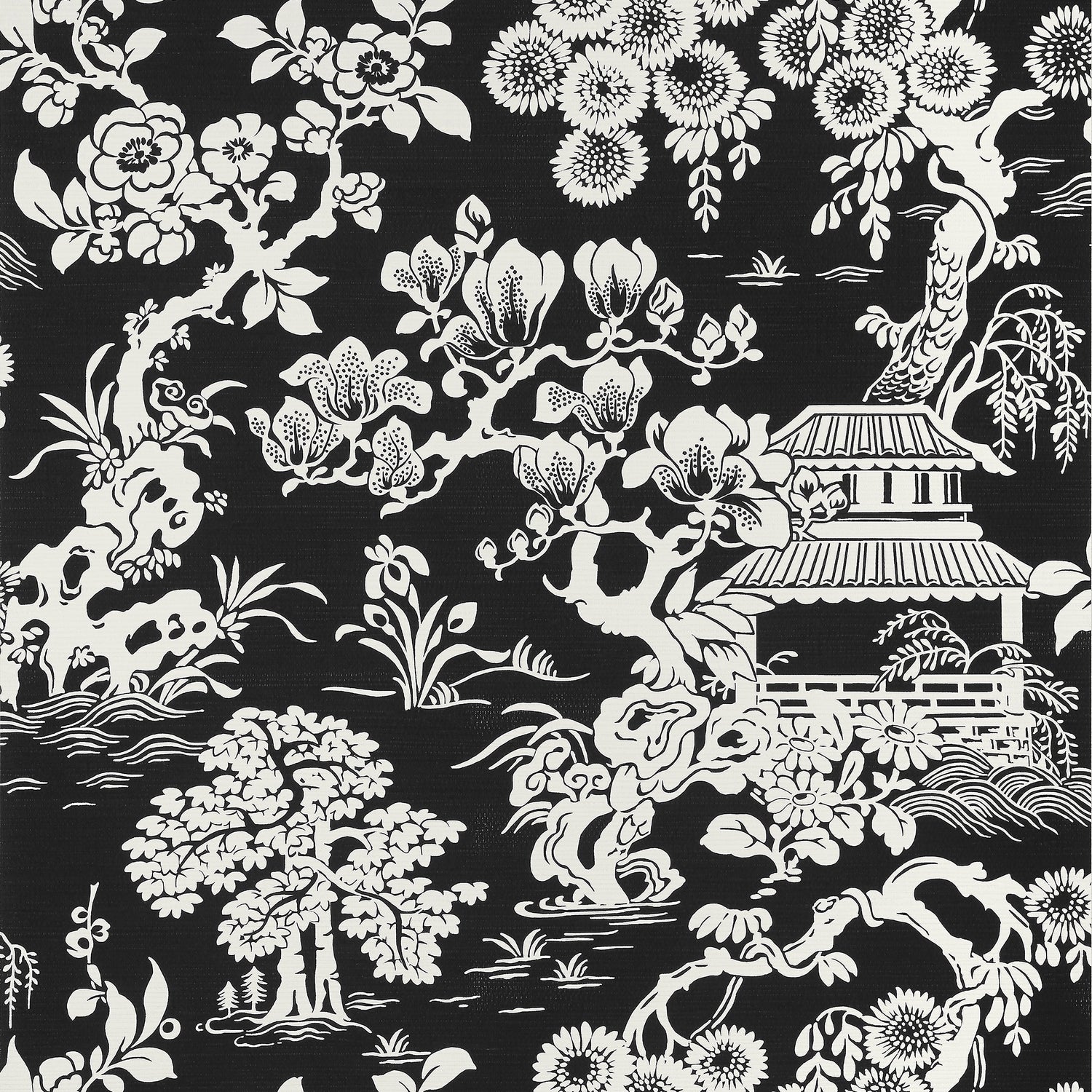Japanese Garden Black T13308 Wallpaper by Thibaut To Go