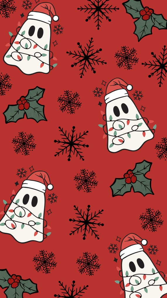 Christmas Ghost iPhone Wallpaper: Spooky Holiday Theme (12 Digital Downloads)