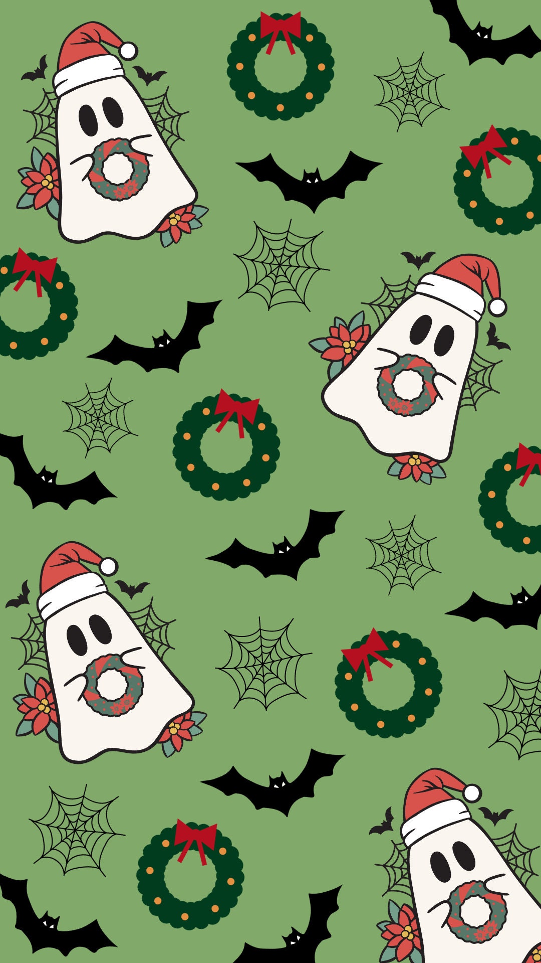 Christmas Ghost iPhone Wallpaper: Spooky Holiday Theme (12 Digital Downloads)
