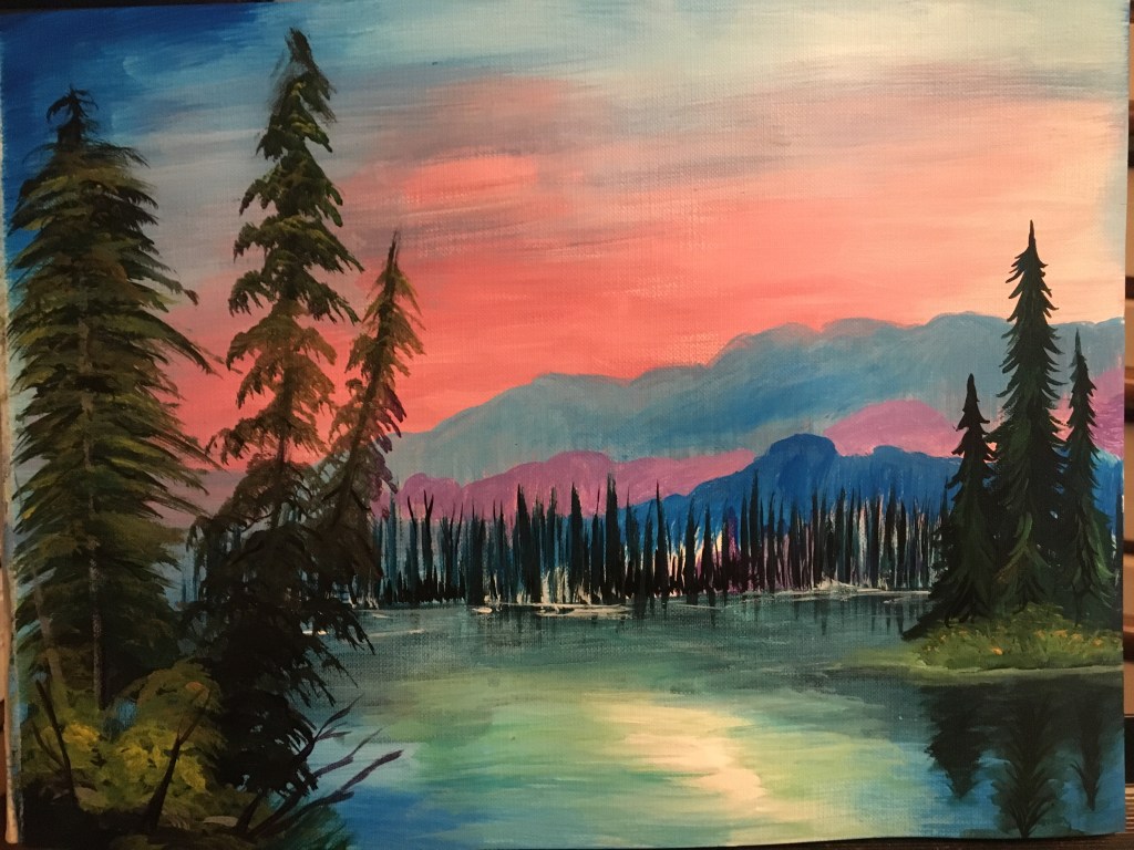 My first Bob Ross style painting. Isaac and the Awkward Situations