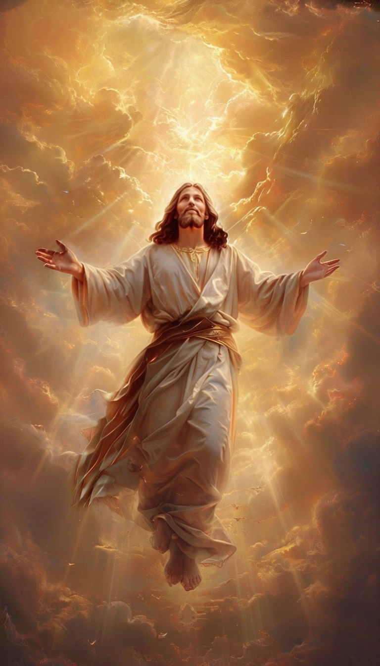 Ethereal Jesus Christ Ascension with Radiant Clouds Mobile Wallpaper