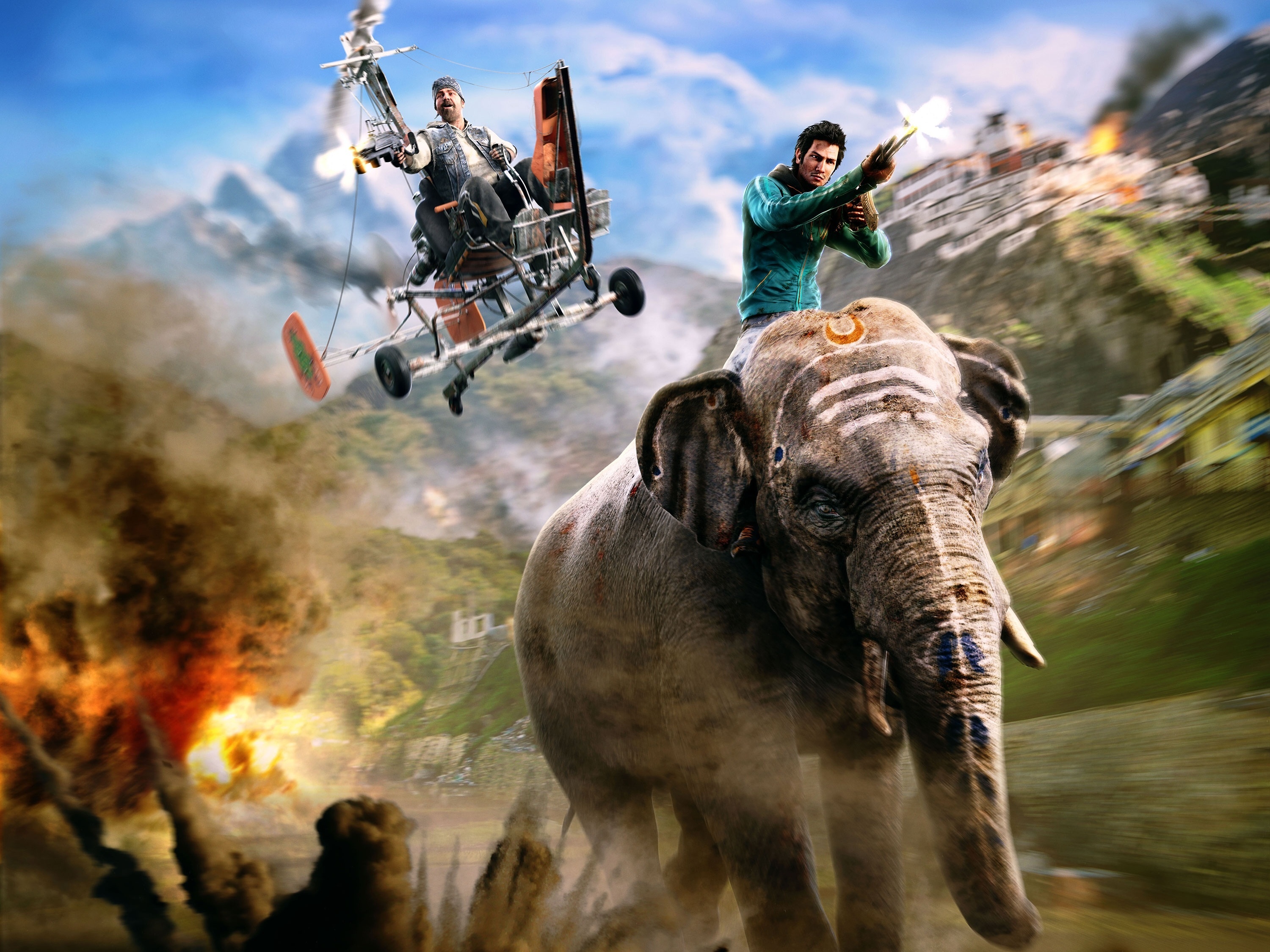 Wallpaper elephant, shooting, Far Cry, Far Cry 4, Ajay Ghale, Ajay Gail for mobile and desktop, section игры, resolution 3000x2250