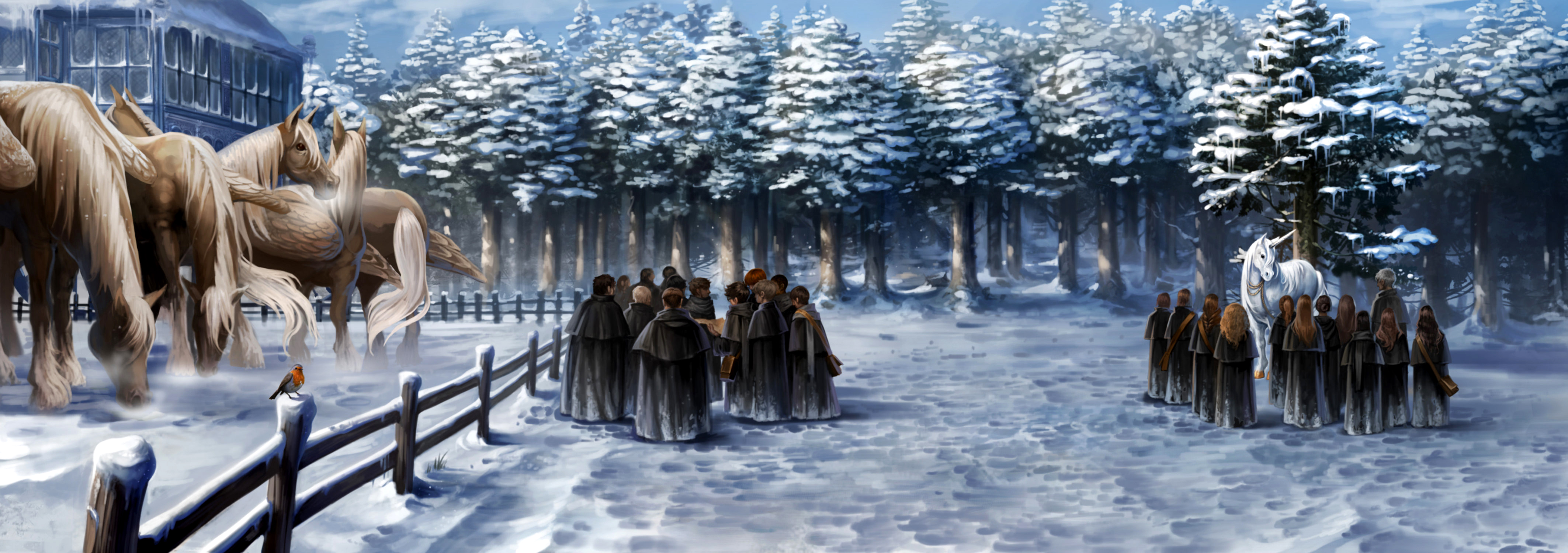 Desktop wallpaper: Harry Potter And The Goblet Of Fire, Harry Potter, Pegasus, Movie, Unicorn, Winter 4K free download for PC. 519999