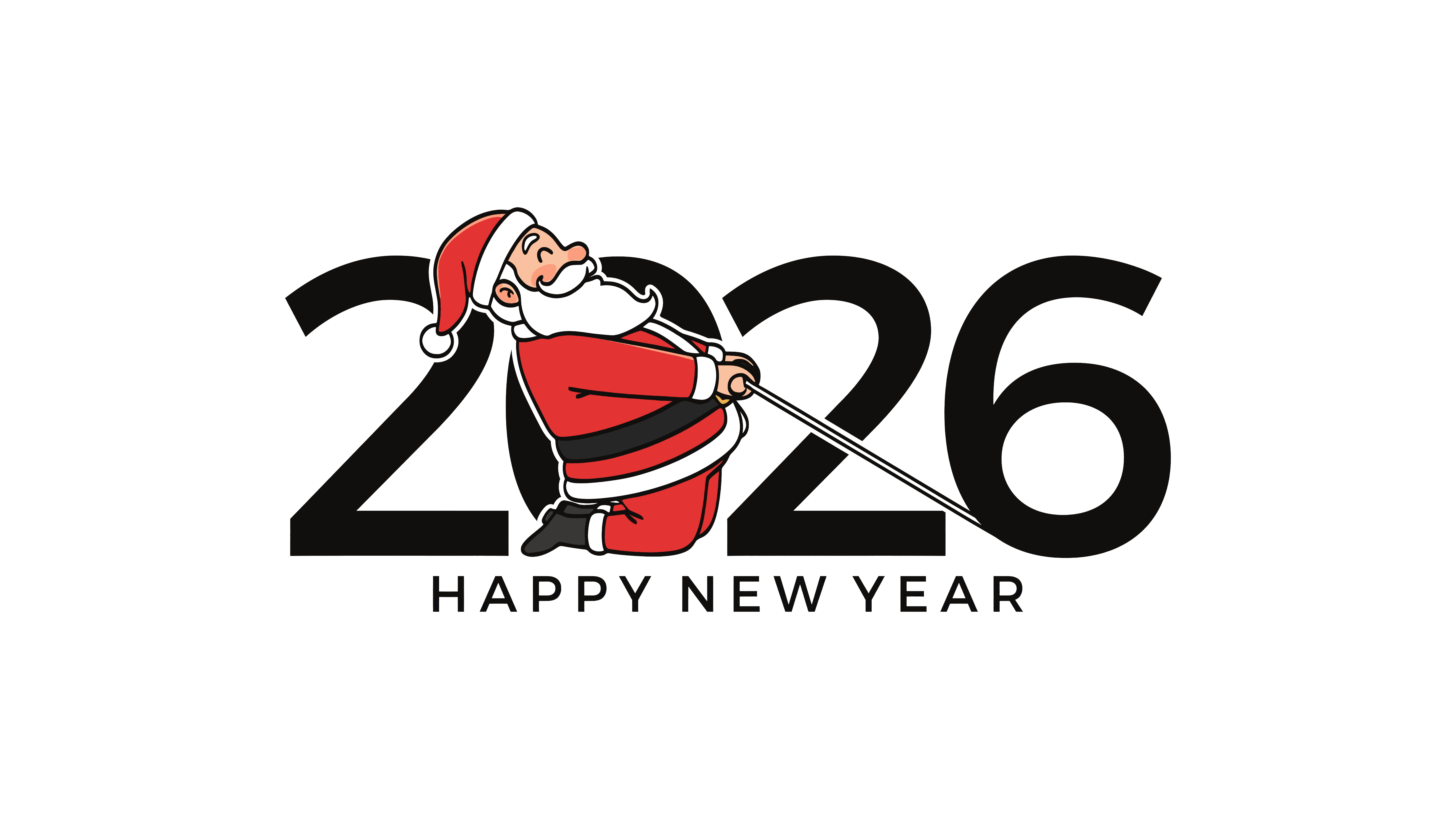 2026 New Year Wallpaper 4K, Santa Claus, White background, 5K