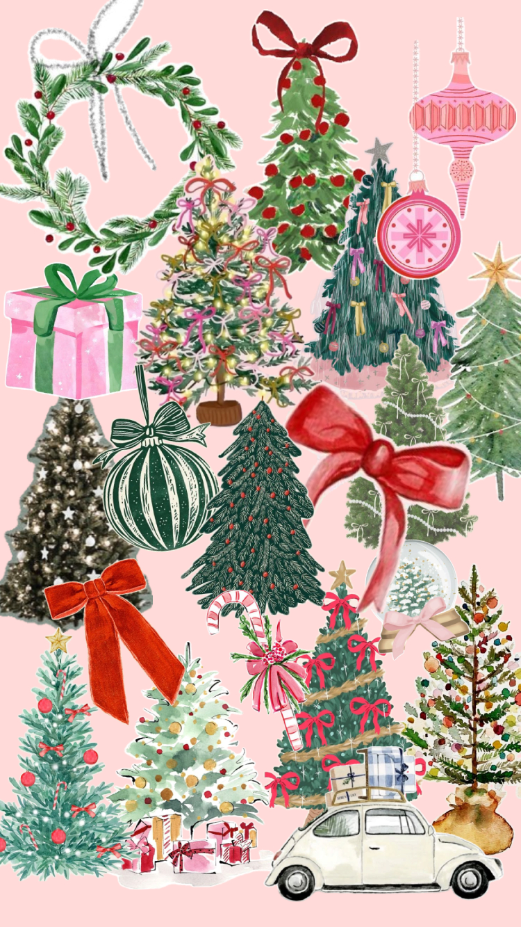 Festive Christmas Trees Collage Wallpaper for iPhone