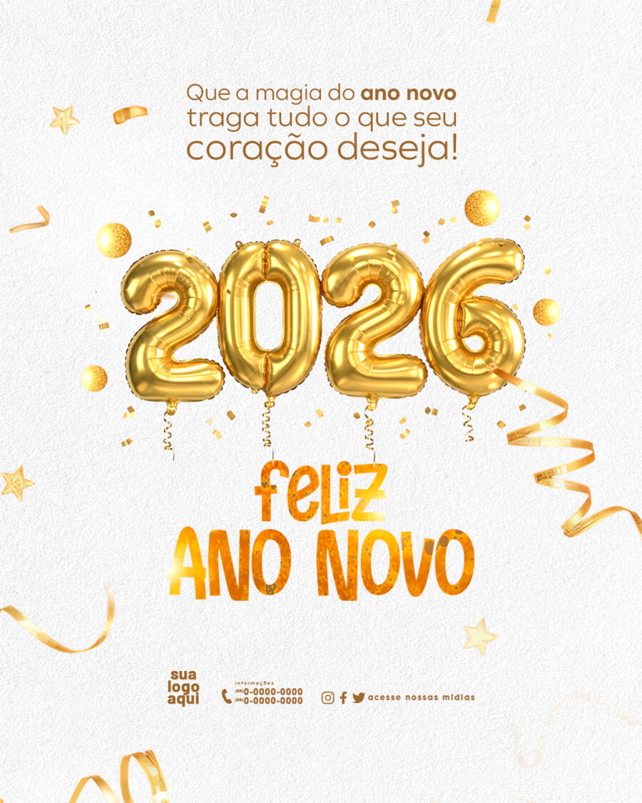 Post de Rede Social para Feliz Ano Novo 2026 PSD Editável. PSD Premium [download]