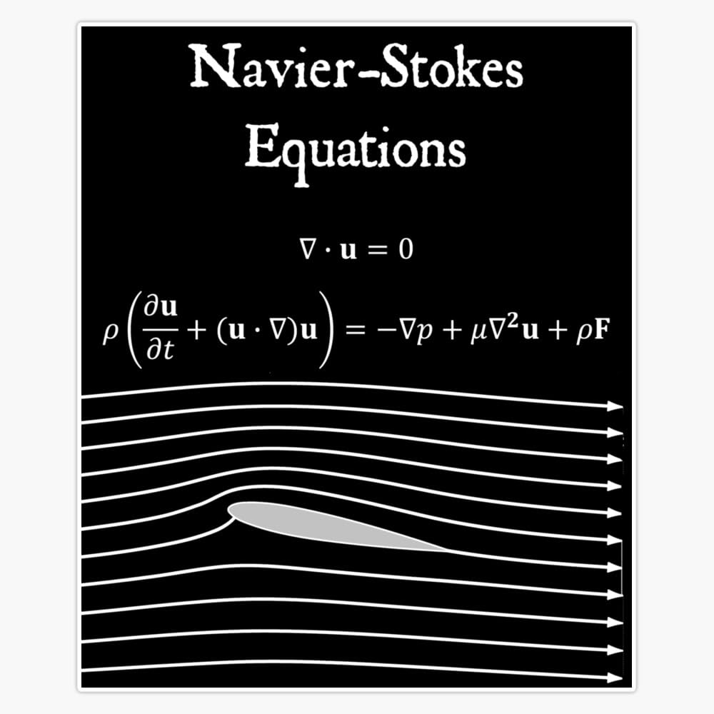 Navier Stokes Equations Fluid Dynamics Vintage Math Physics Design De Vinilo Blanco Sobre Fondo Negro, 5 Pulgadas