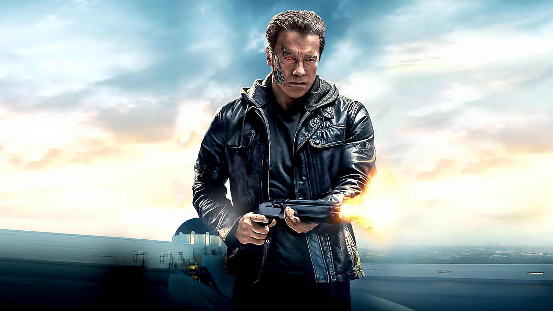 Terminator Genisys HD Wallpaper Featuring Arnold Schwarzenegger in Action