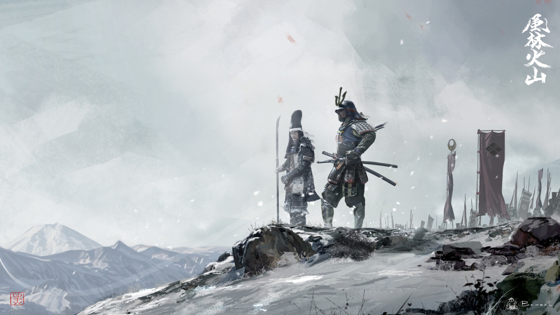 Wallpaper winter, snow, Asia, Japan, warrior, samurai, warlord, David Benzal for mobile and desktop, section разное, resolution 1920x1080