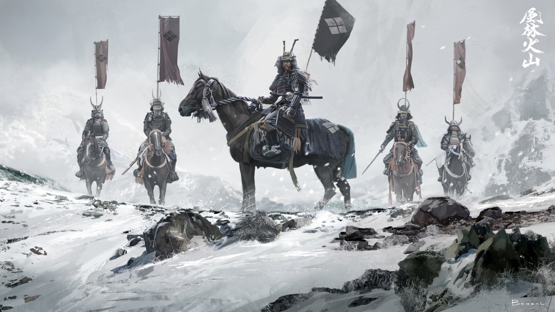 Wallpaper winter, snow, Asia, Japan, warrior, samurai, rider, banner for mobile and desktop, section разное, resolution 1920x1080