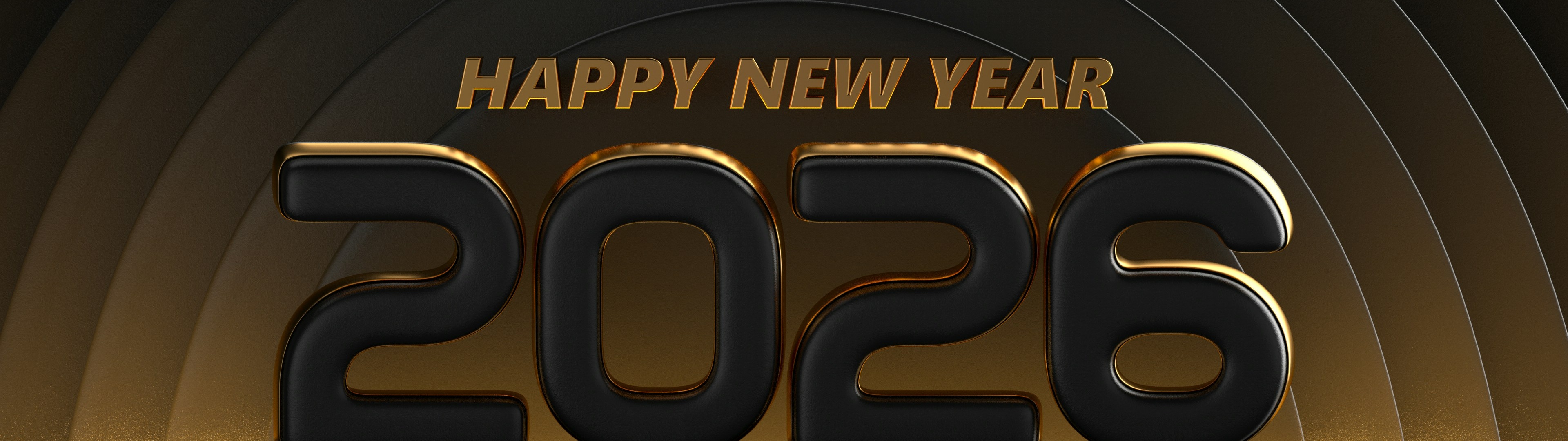 Happy New Year 2026 Wallpaper 4K, Black and gold, 3D text