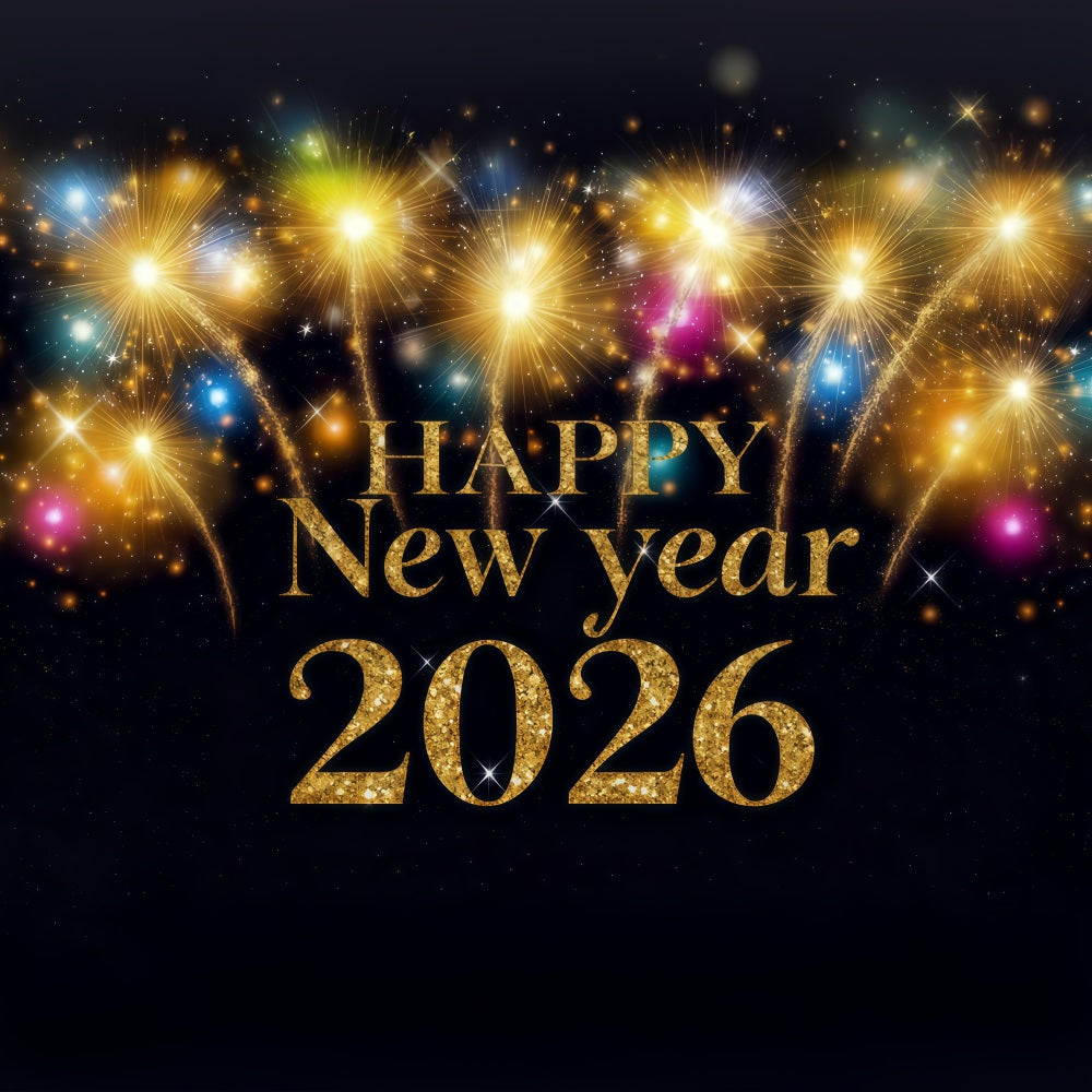 2026 New Year Backdrop Golden Fireworks Radiant Celebration New Years