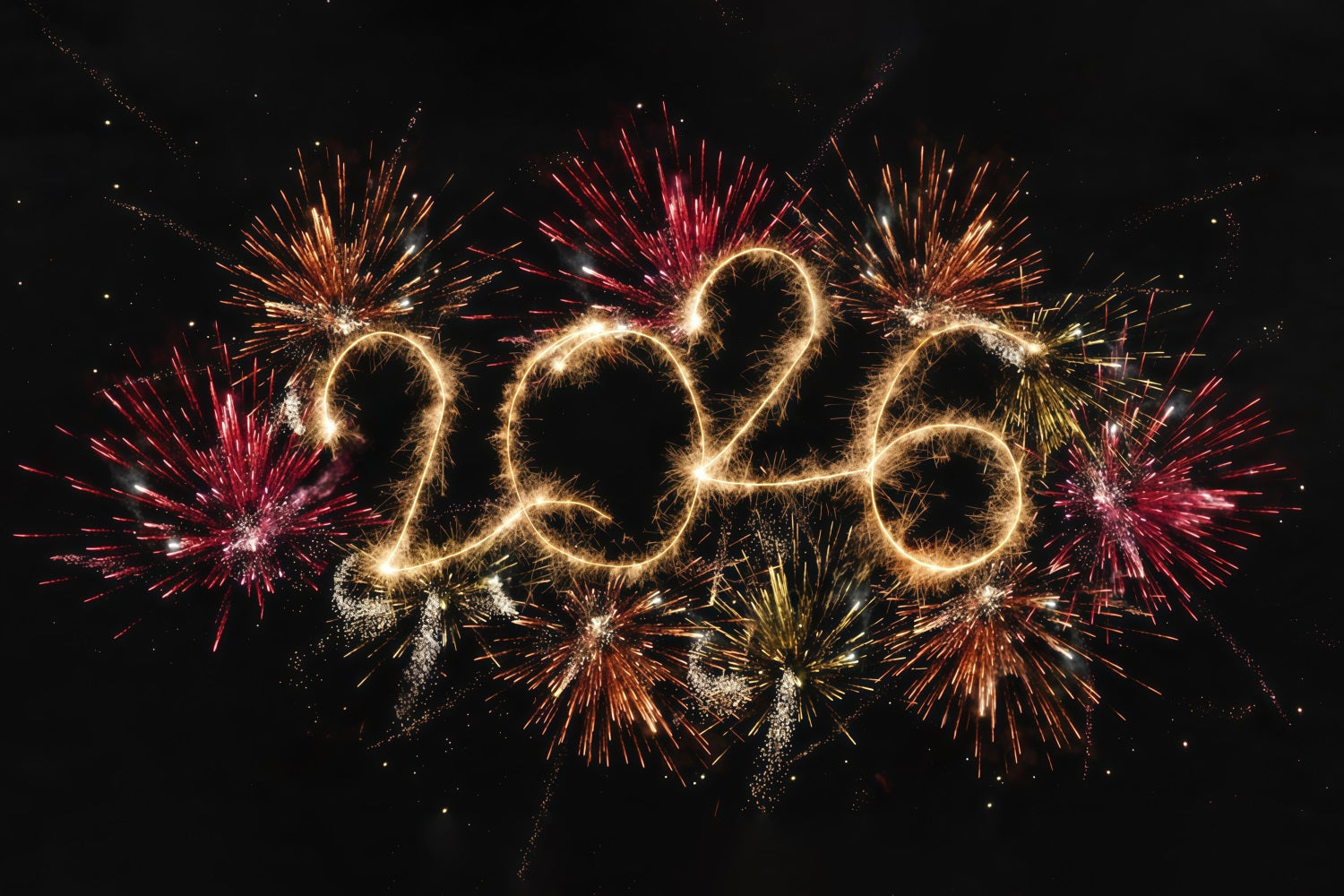 2026 New Year Backdrop Vibrant Fireworks Sparkle Burst Happy New Year