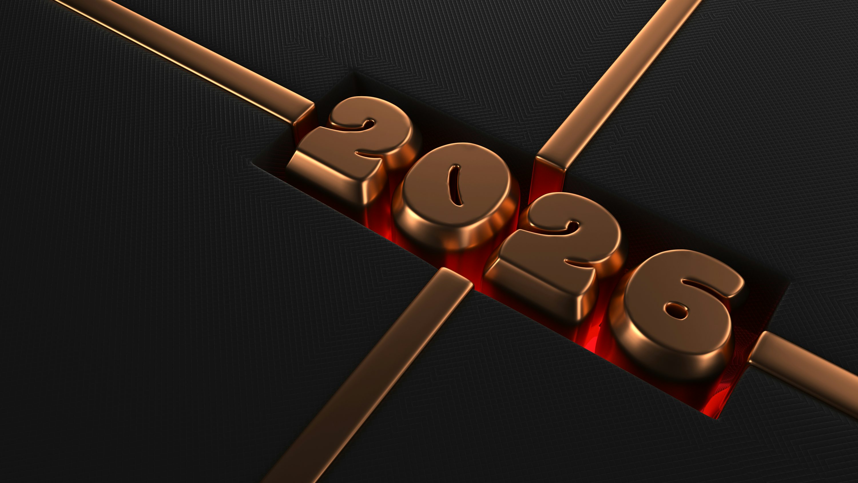 Golden year 2026 displayed on black background. photo