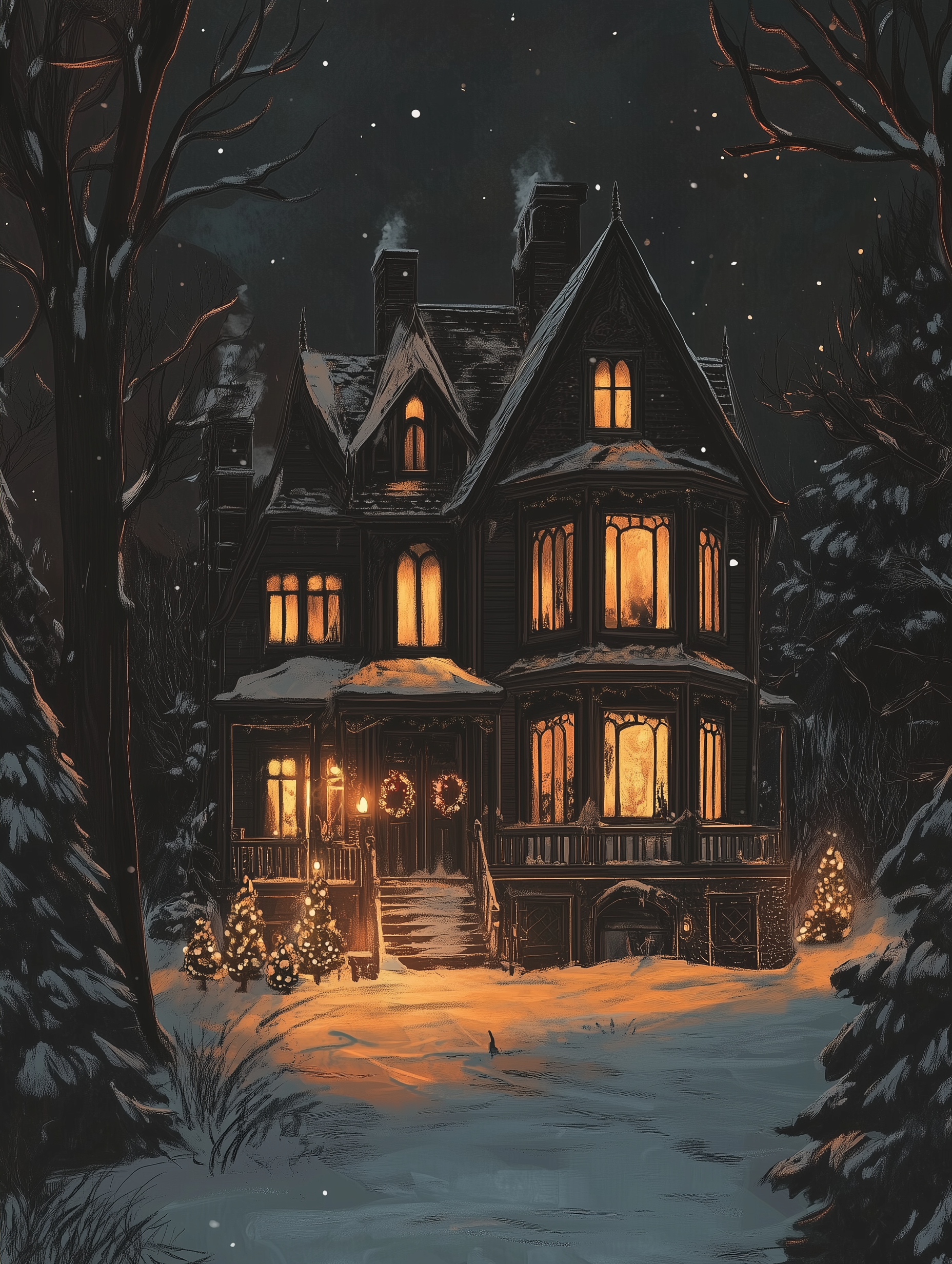 Dark Christmas Aesthetic Wallpaper Background For iPhone of the Snow