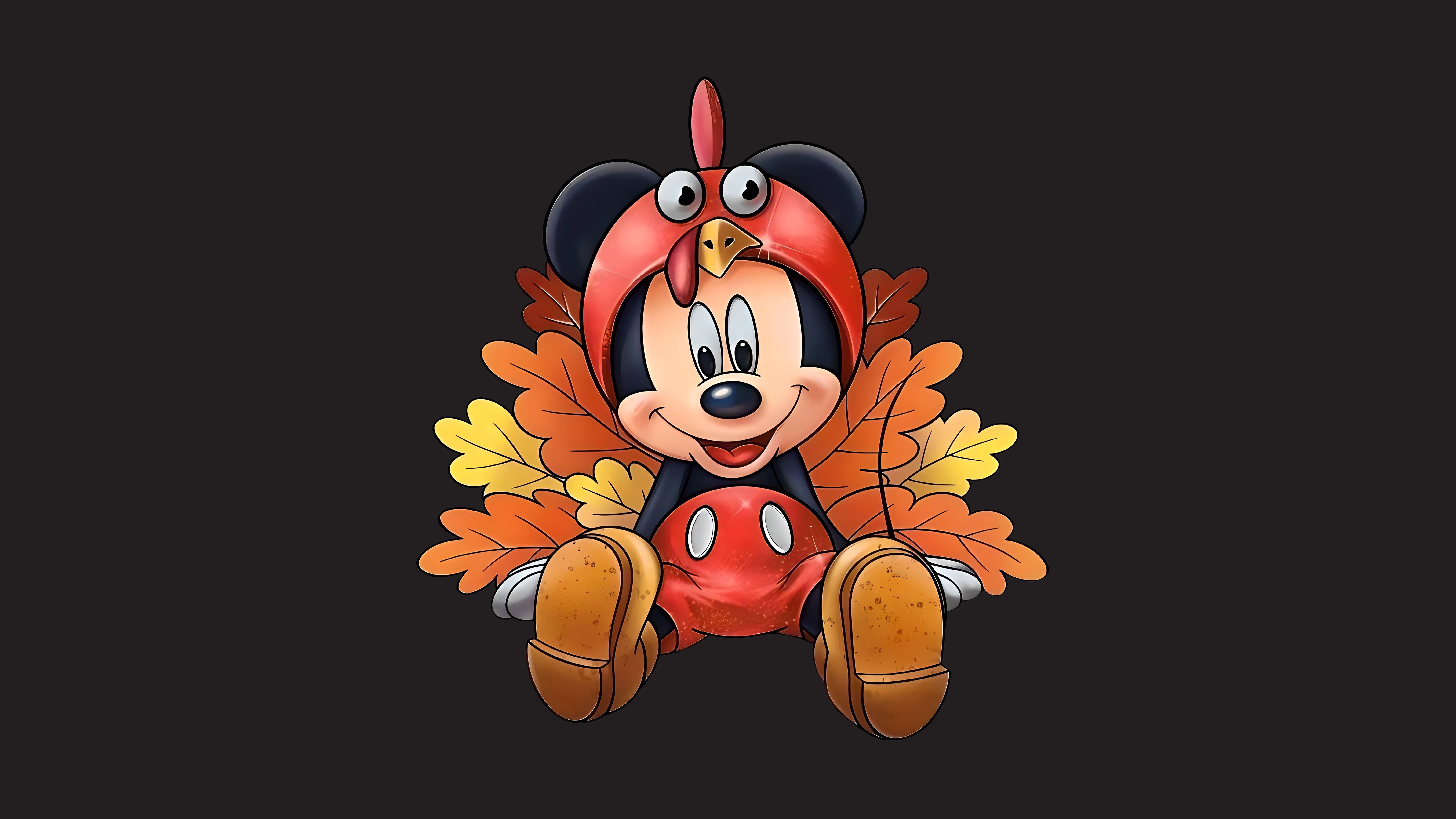 Mickey Mouse Wallpaper 4K, Thanksgiving, Disney, Turkey, 8K