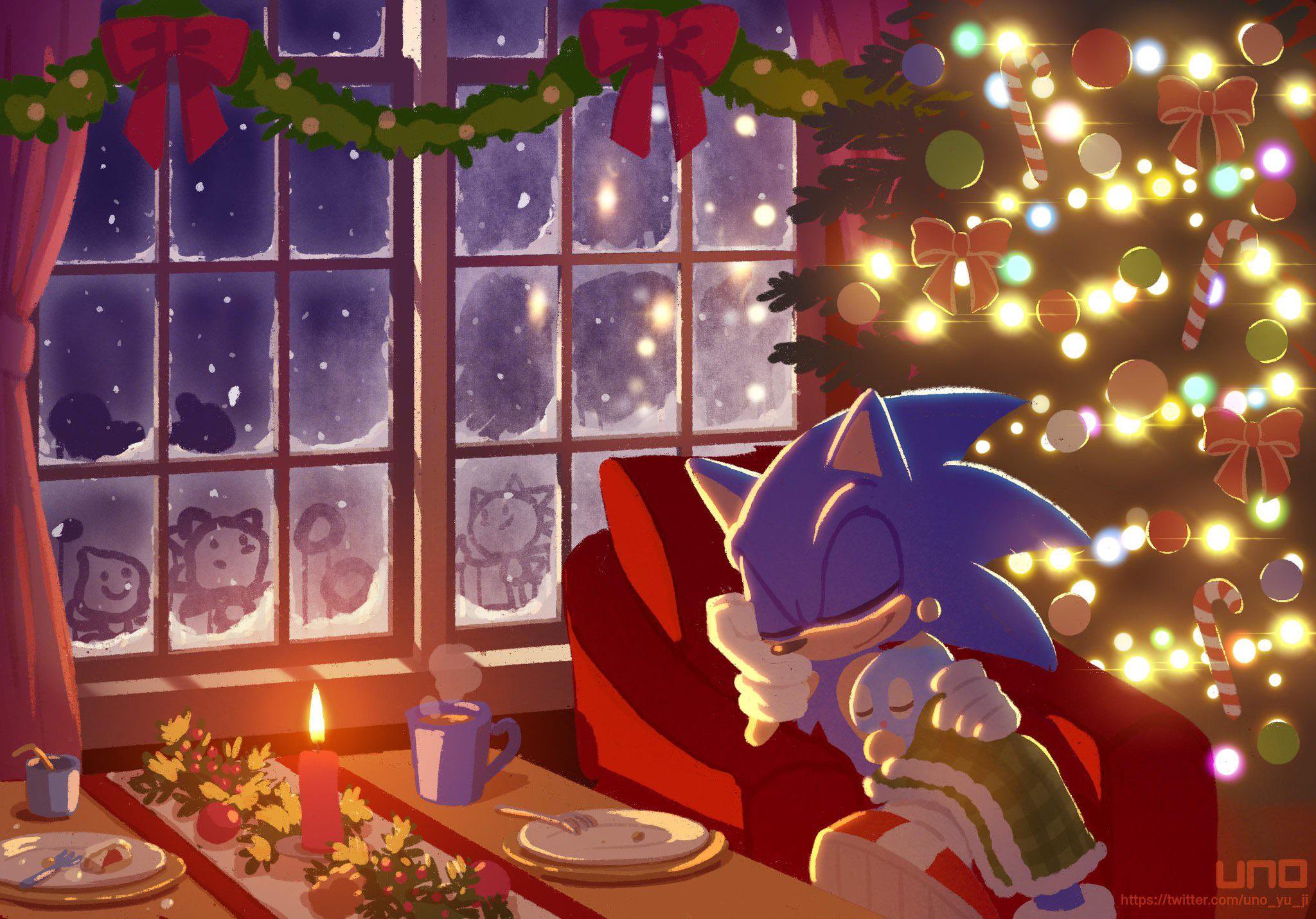 Sonic with Chao on Christmas