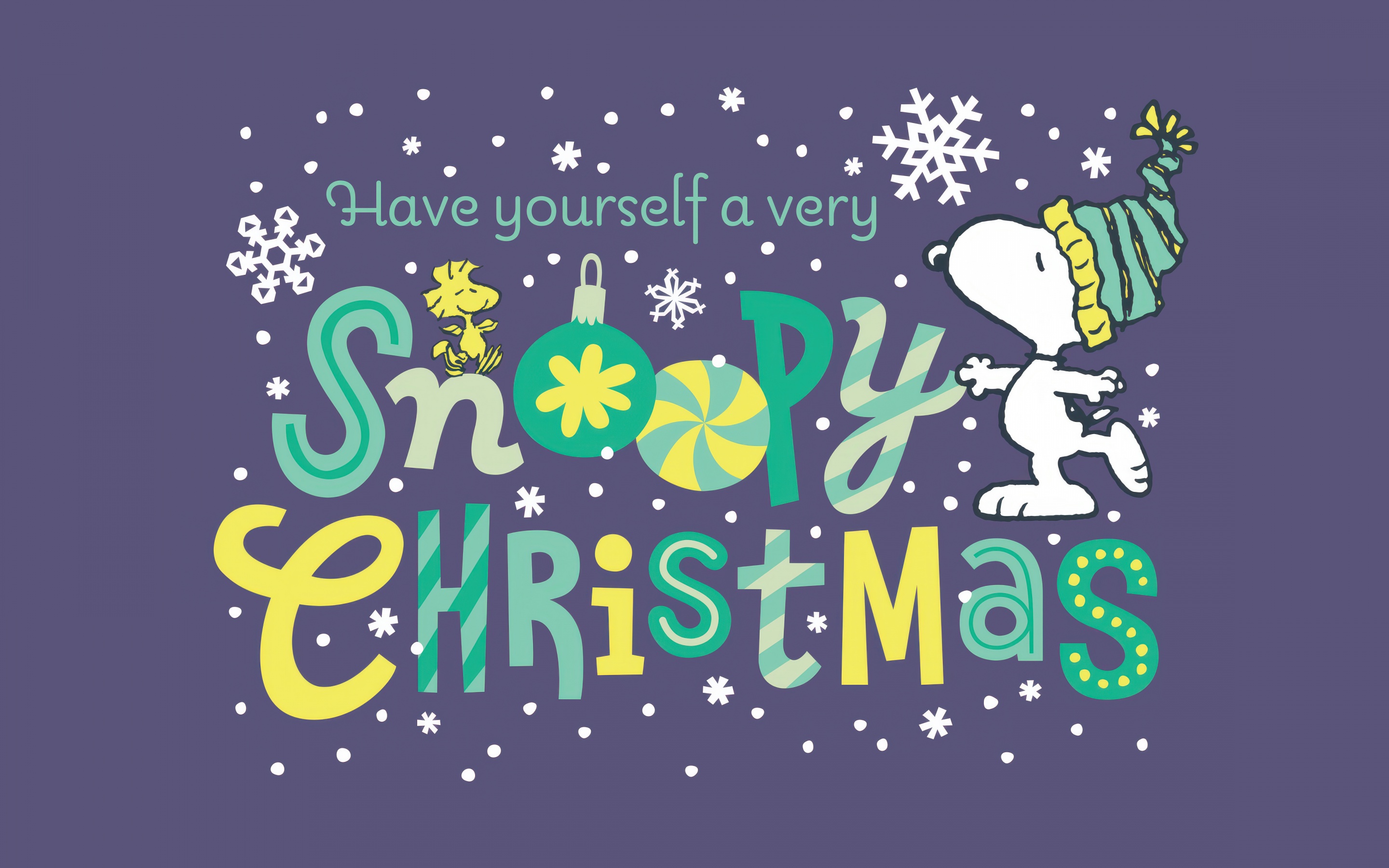 Snoopy Wallpaper 4K, Christmas, Purple background