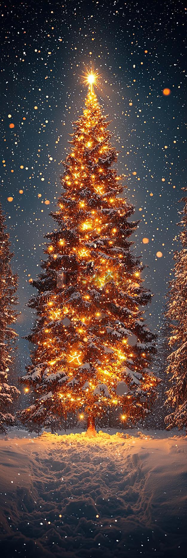 Free Photo Tree Decorated By Lighting On Winter Wonderland Scene For Merry Christmas And New Year Photo