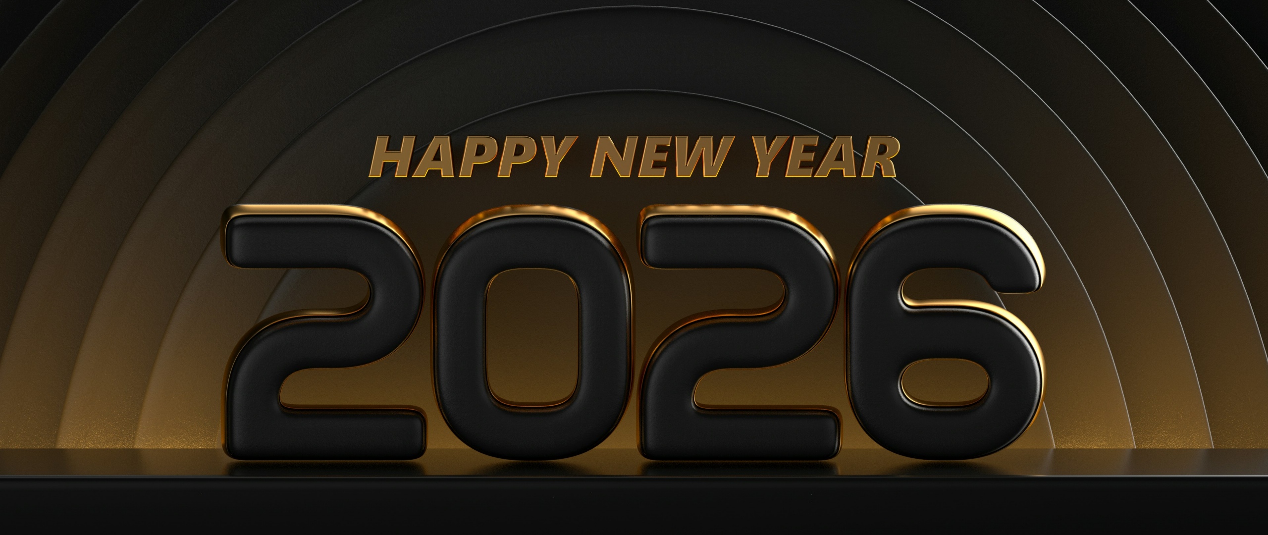 Happy New Year 2026 Wallpaper 4K, Black and gold, 3D text