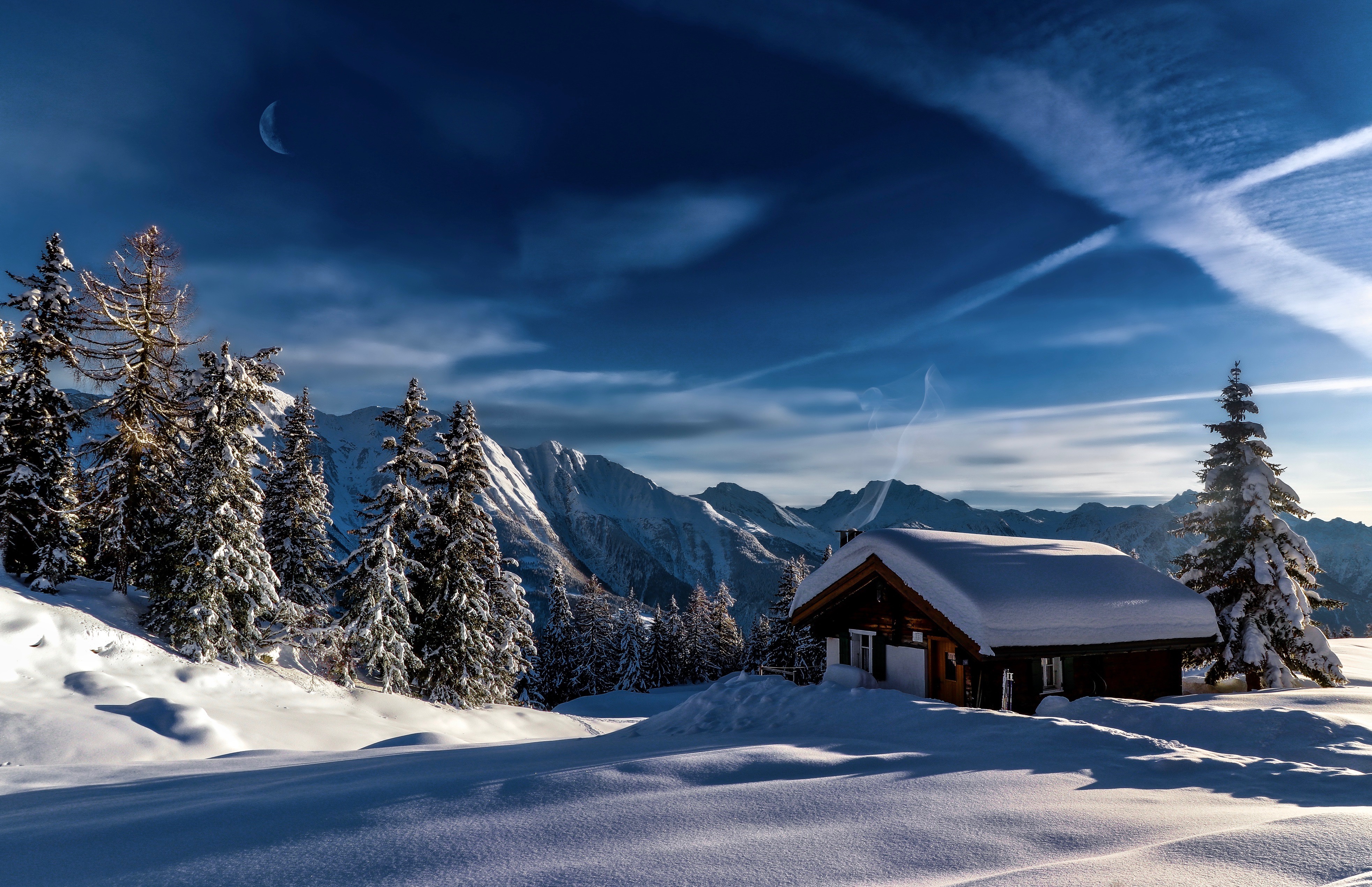 Desktop wallpaper: Cabin, Photography, Winter 4K free download for PC. 1056747
