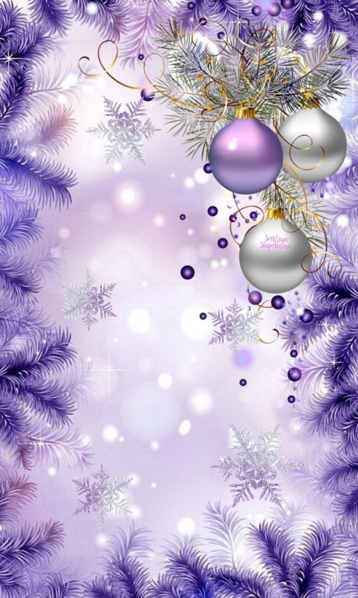 Purple Christmas Background with Ornaments and Snowflakes