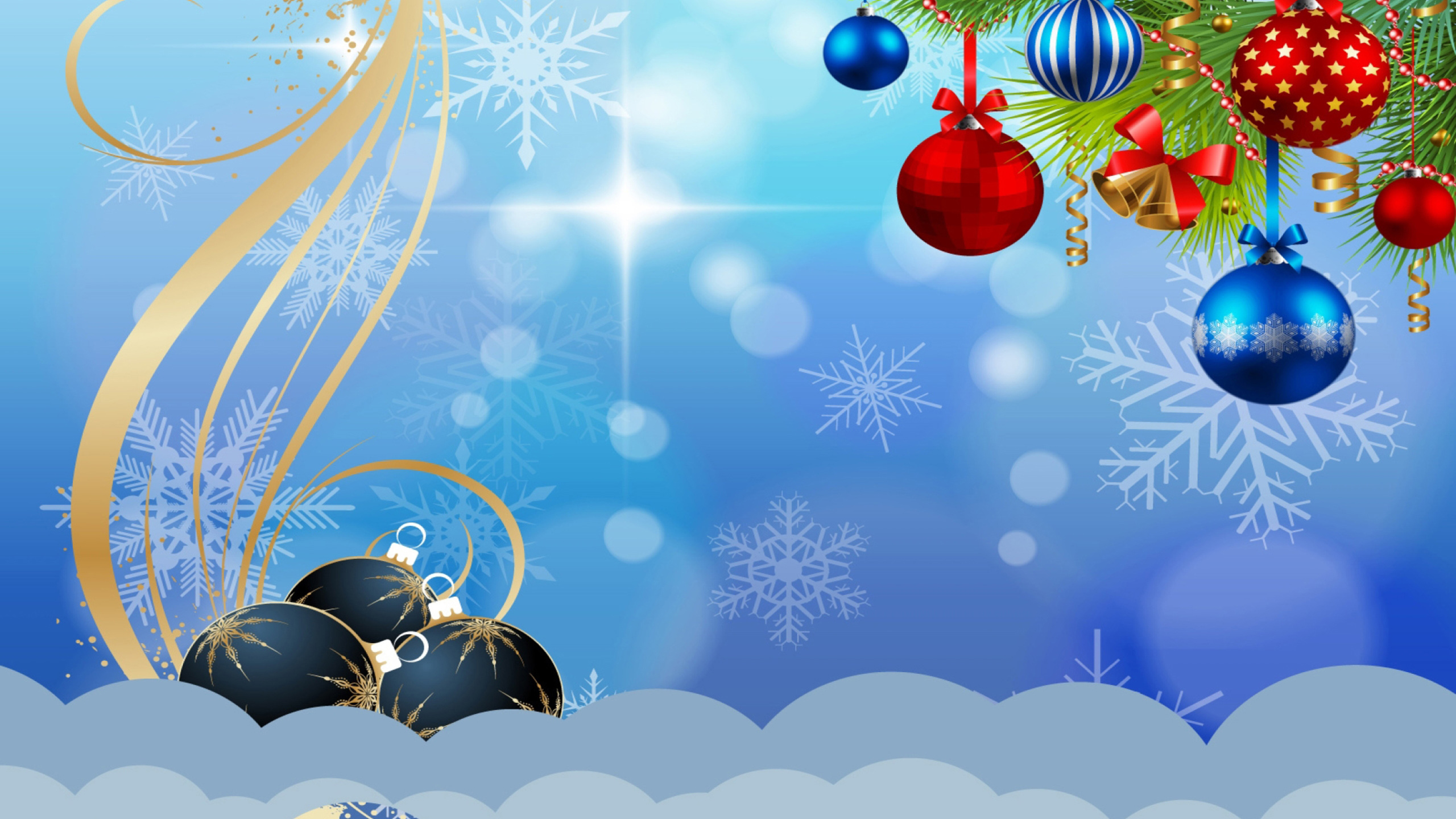 Artistic Christmas Ribbon Ornaments Red Blue Colors Snowflake HD Snowflake Wallpaper