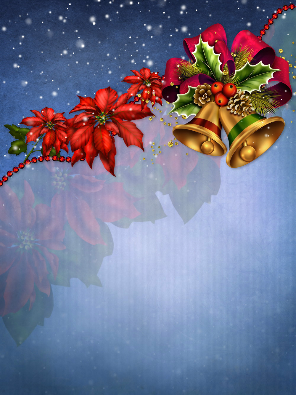 Blue Christmas Background with Bells and Bow​-Quality Free Image and Transparent PNG Clipart