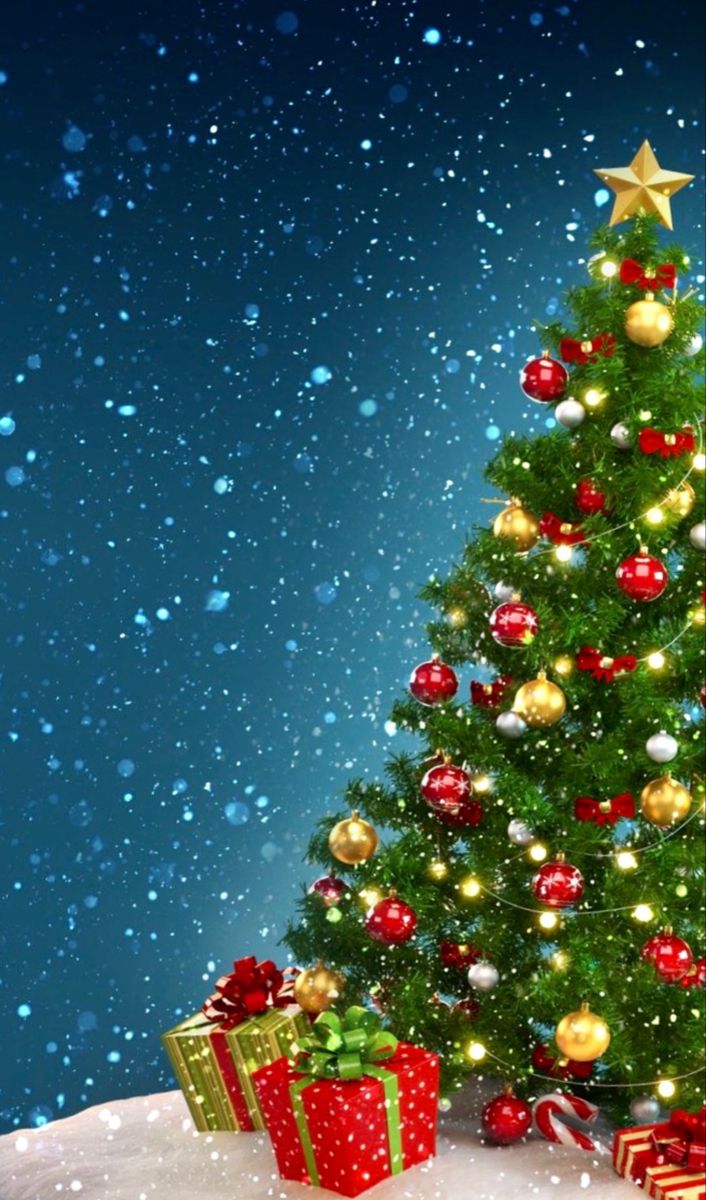 Christmas Tree with Presents in the Snow