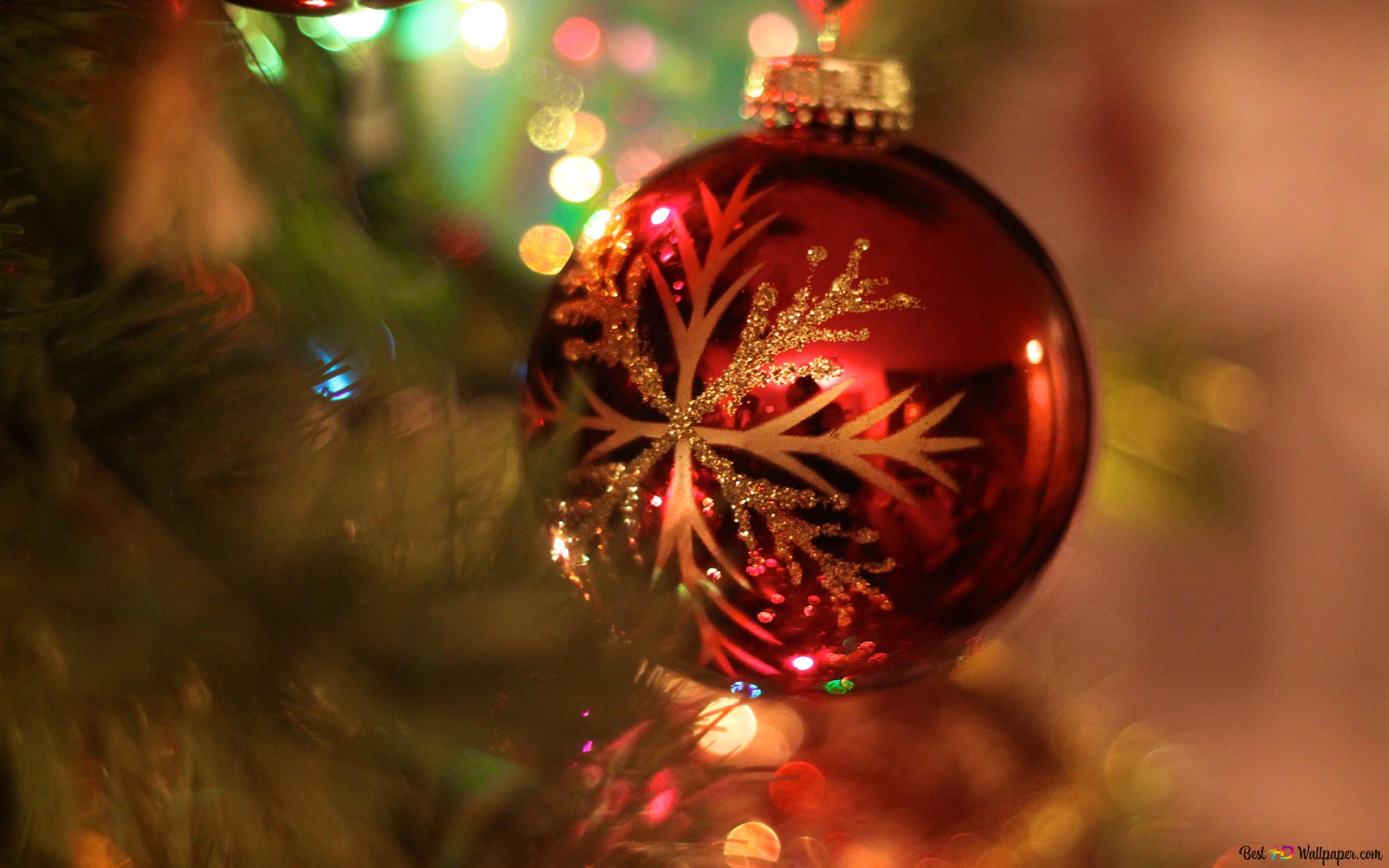 Red christmas ball 4K wallpaper download