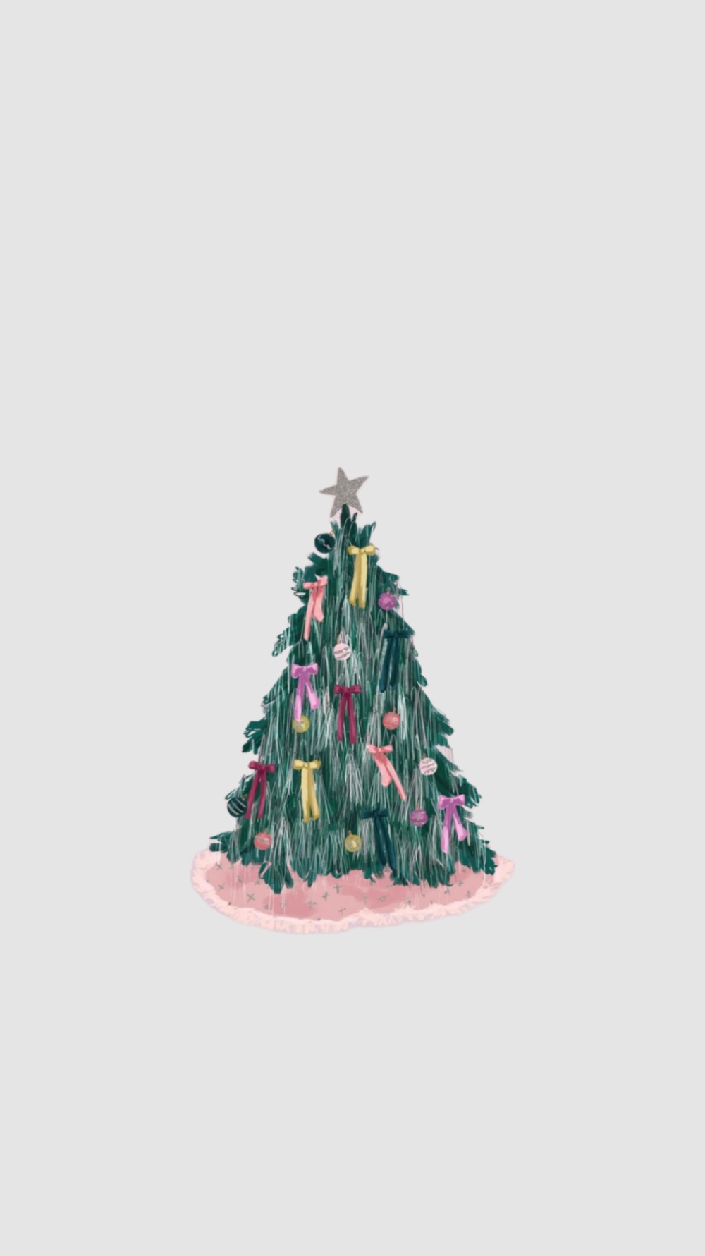 Decorated Christmas Tree with Ribbon Minimalist Wallpaper