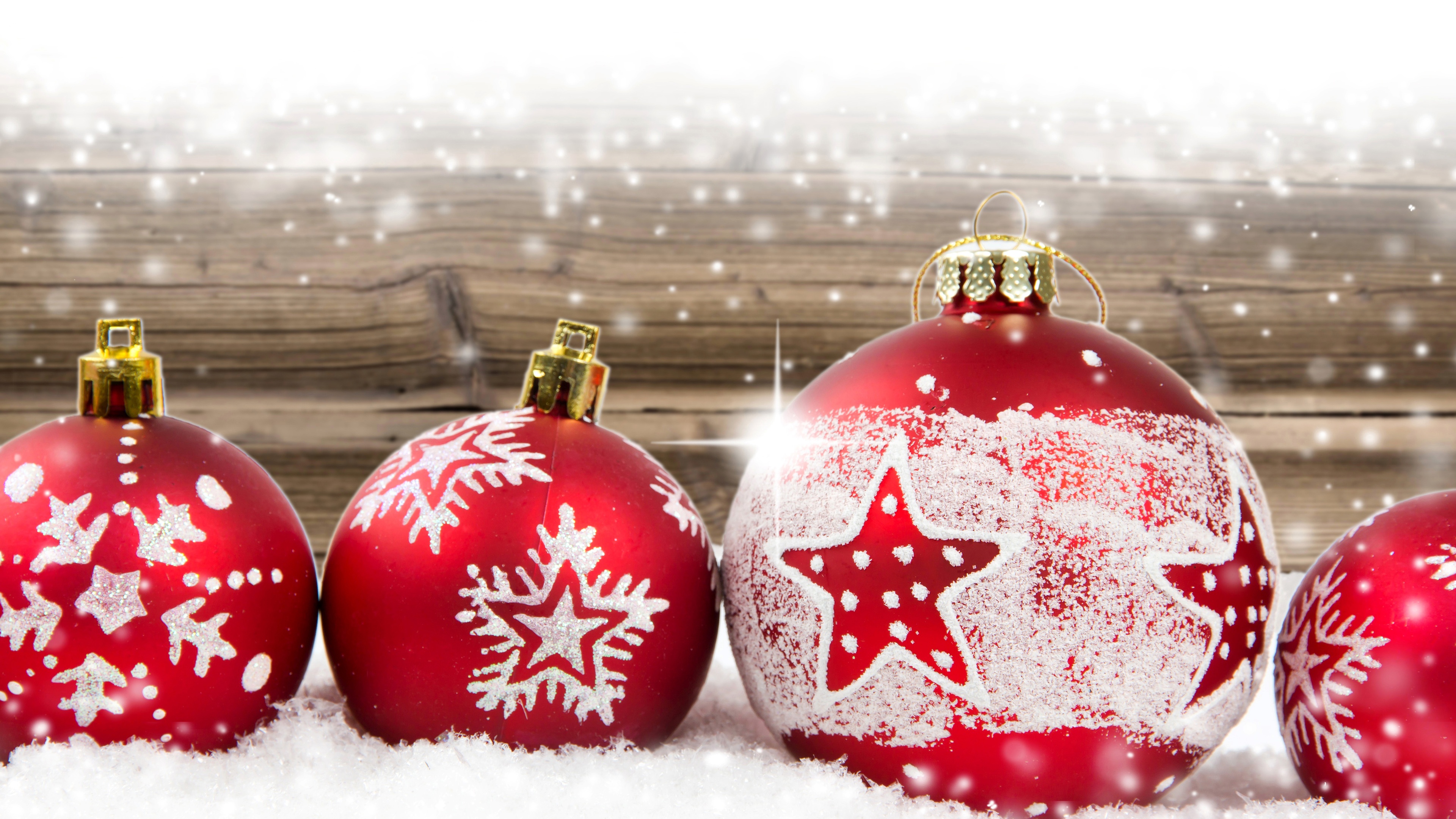 Wallpaper Red Christmas balls, snow, winter, New Year 3840x2160 UHD 4K Picture, Image