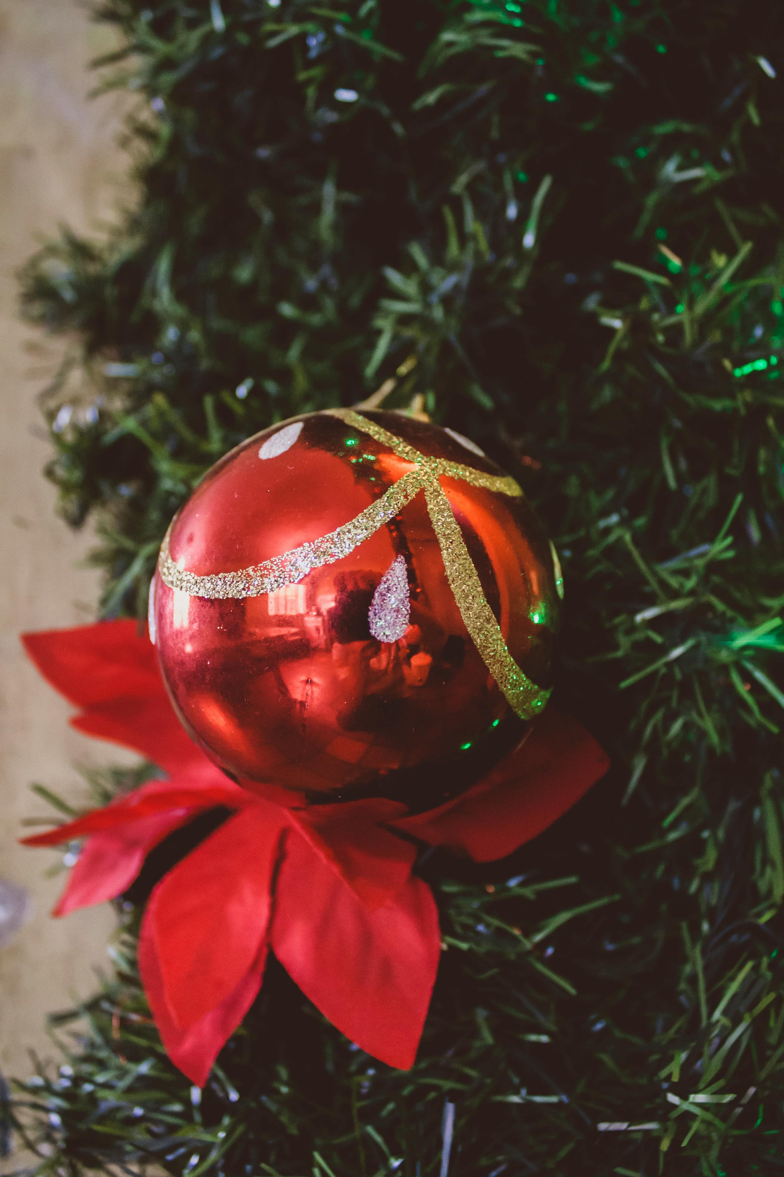 Close Up Of A Red Christmas Ball · Free
