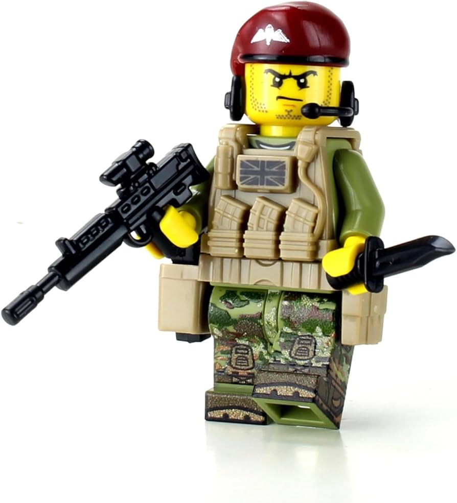 Battle Brick 1.6 Inches Tall Collectible British Modern Paratrooper. Genuine Military Minifig. Camo Printed in USA. Great Gift for Ages to Adult AFOL, Toys & Games