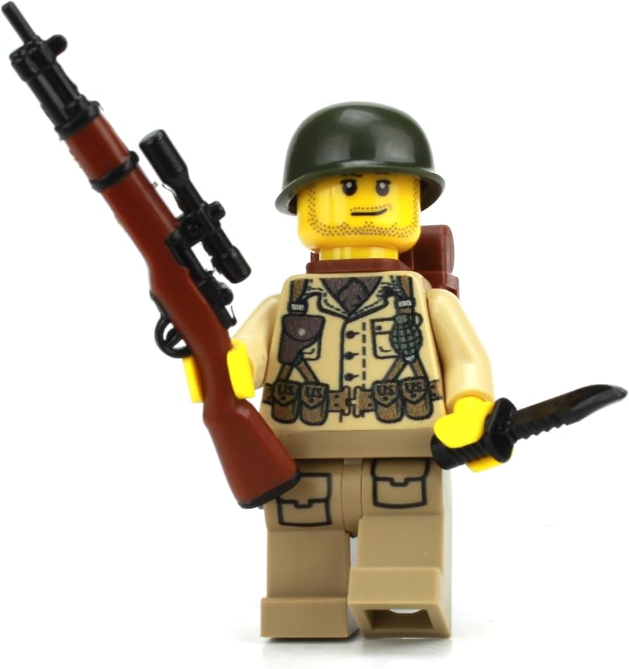 Battle Brick 1.6 Inches Tall WW2 US Army Soldier Custom Minifigure. Genuine Military Minifig. Printed in The USA. World WAR 2. Great Gift for Ages to Adult AFOL, Toys & Games